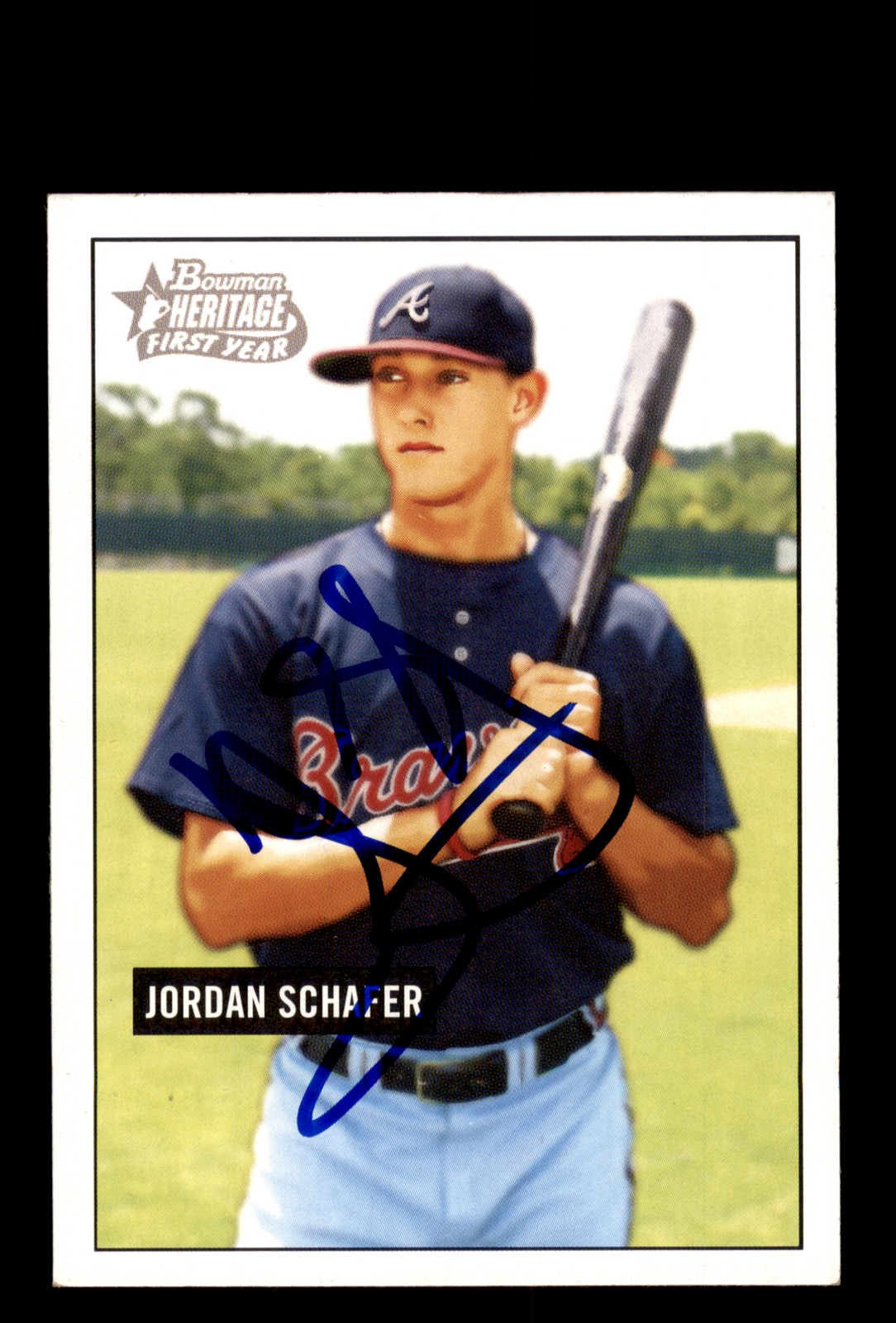 Signed Baseball Card Auto Jordan Schafer 2005 Bowman Heritage #297 Braves