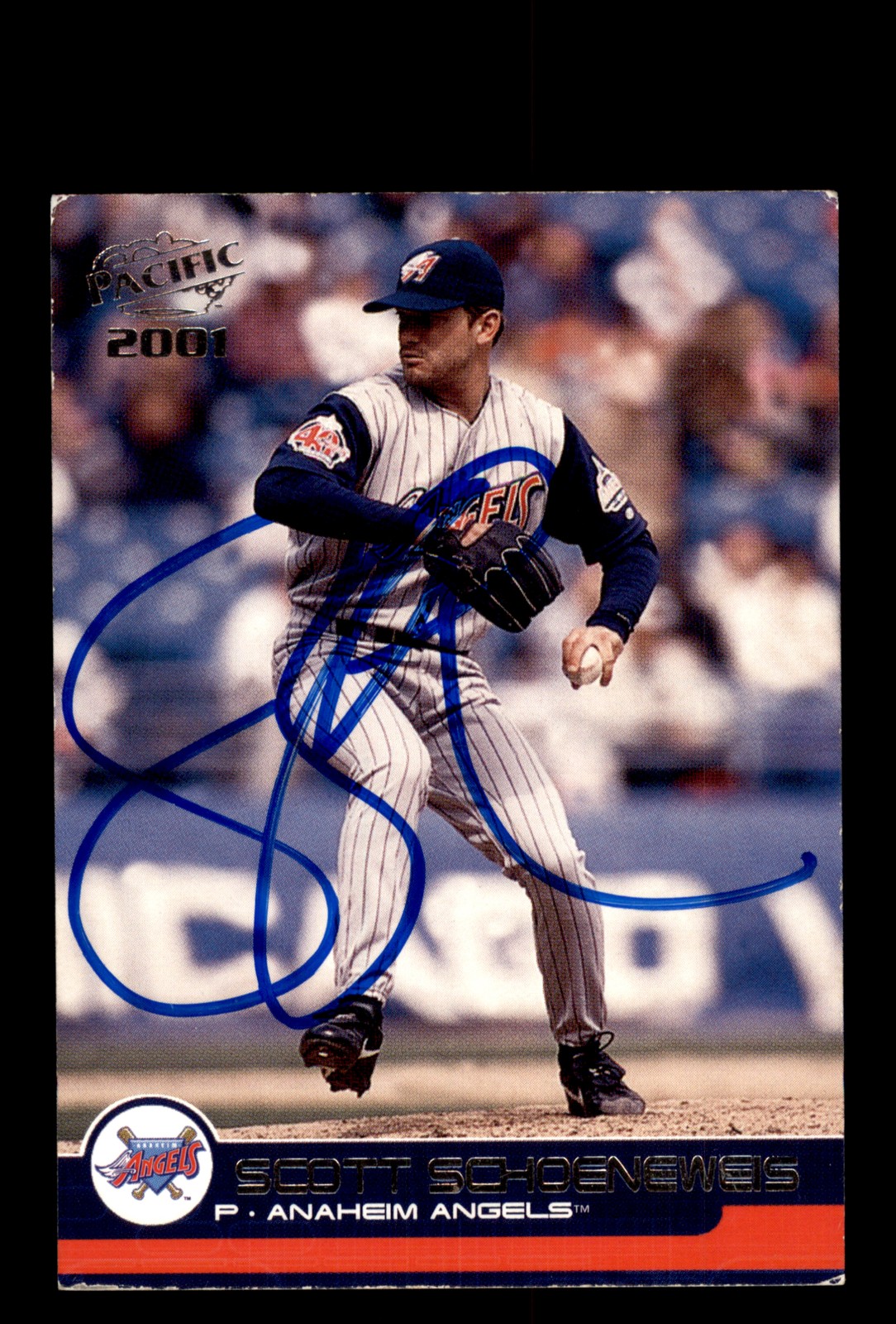 Signed Baseball Card Auto Scott Schoeneweis 2001 Pacific #13 Anaheim Angels