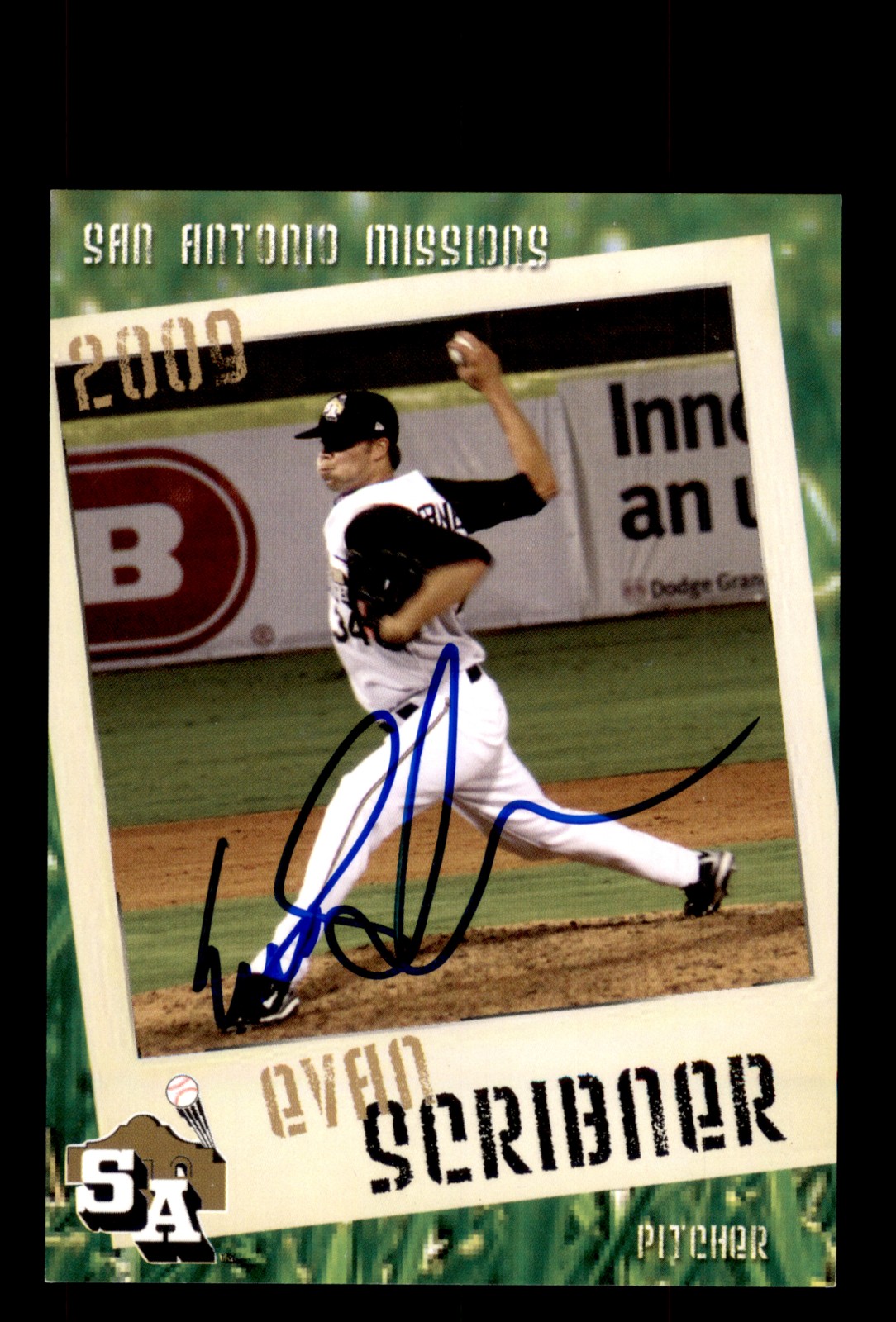 Signed Baseball Card Auto Evan Scribner 2009 Grandstand San Antonio Missions