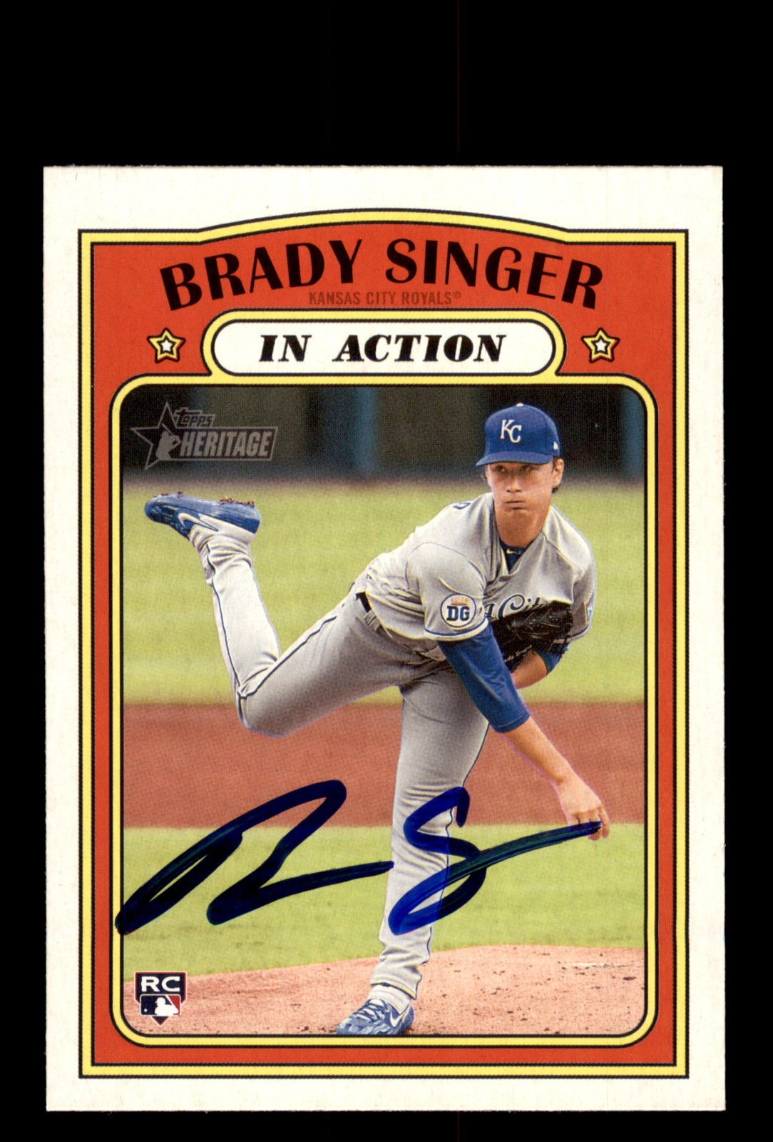 Signed Baseball Card Auto Brady Singer 2021 Topps Heritage #130 Royals