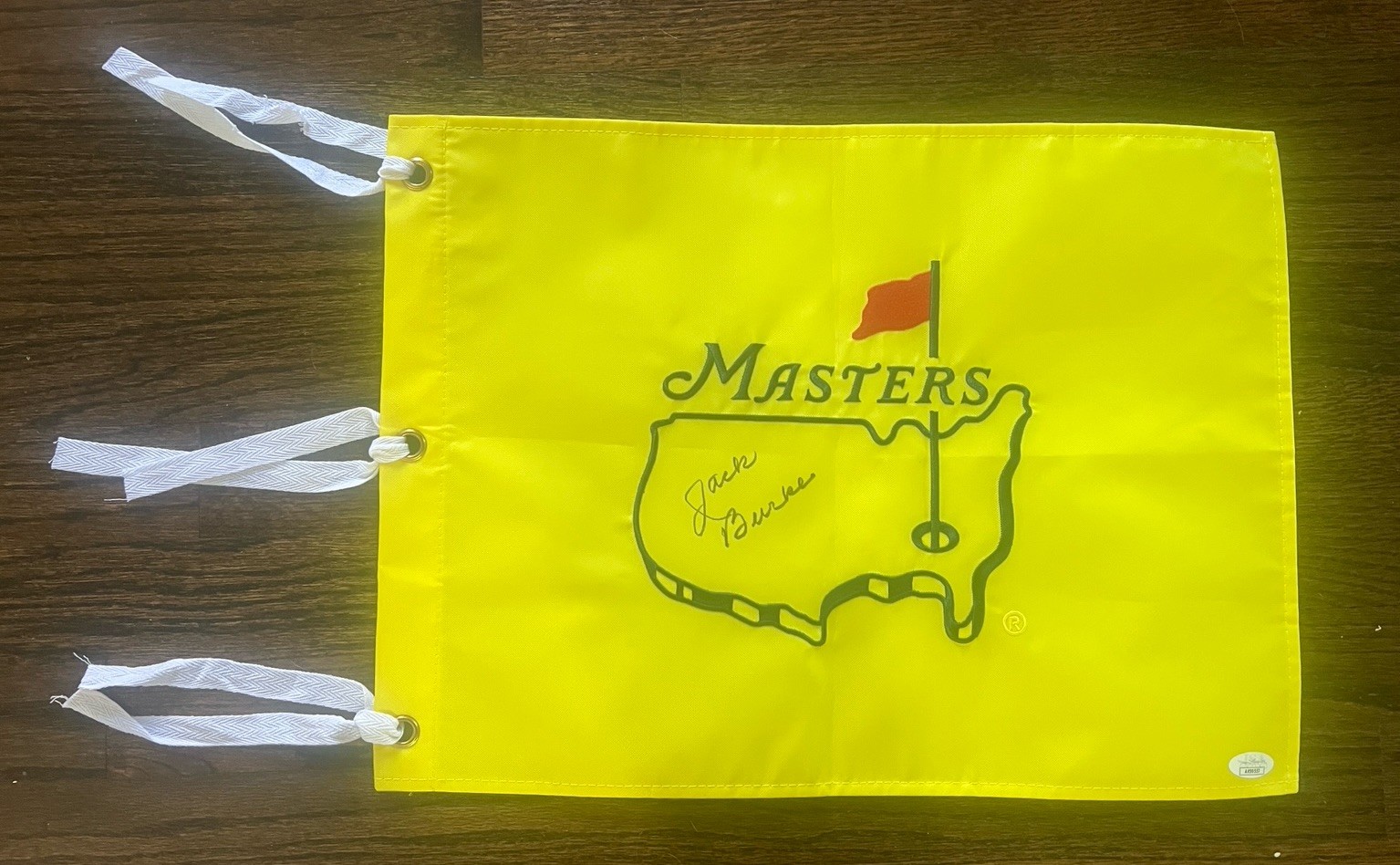 JACK BURKE SIGNED MASTERS GOLF FLAG 1956 WINNER CHAMPION AUTO UNDATED JSA COA