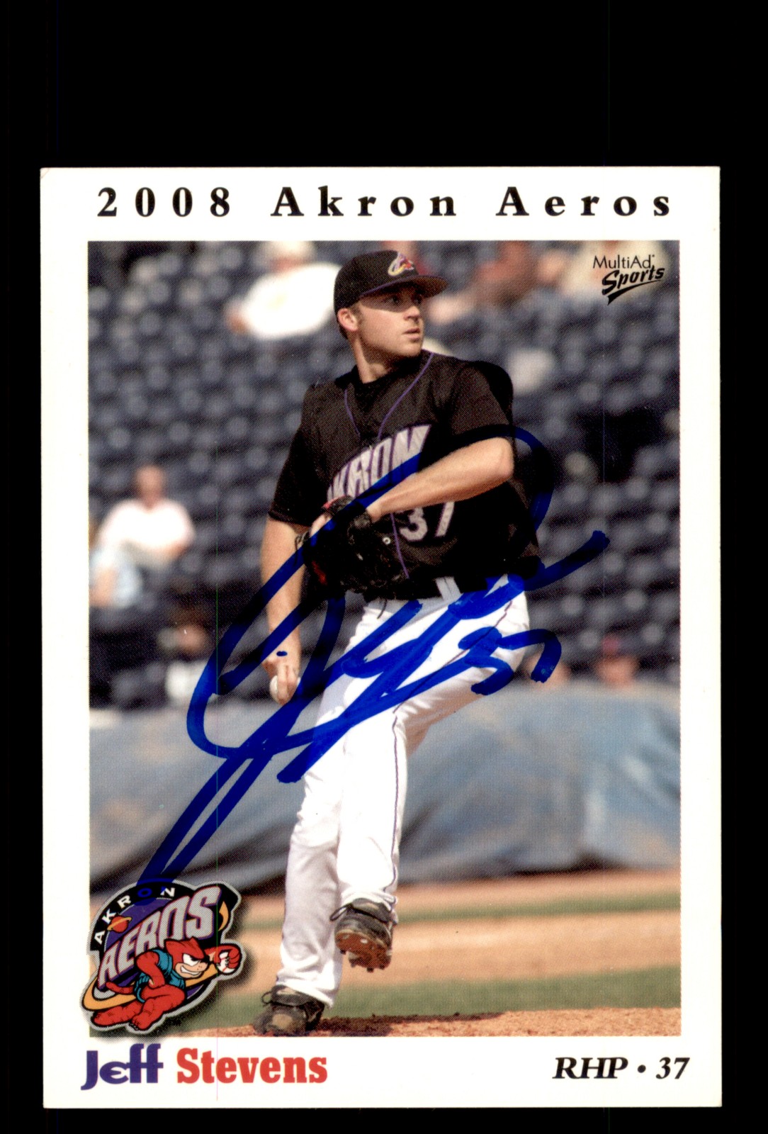 Signed Baseball Card Auto Jeff Stevens 2008 MultiAd Akron Aeros