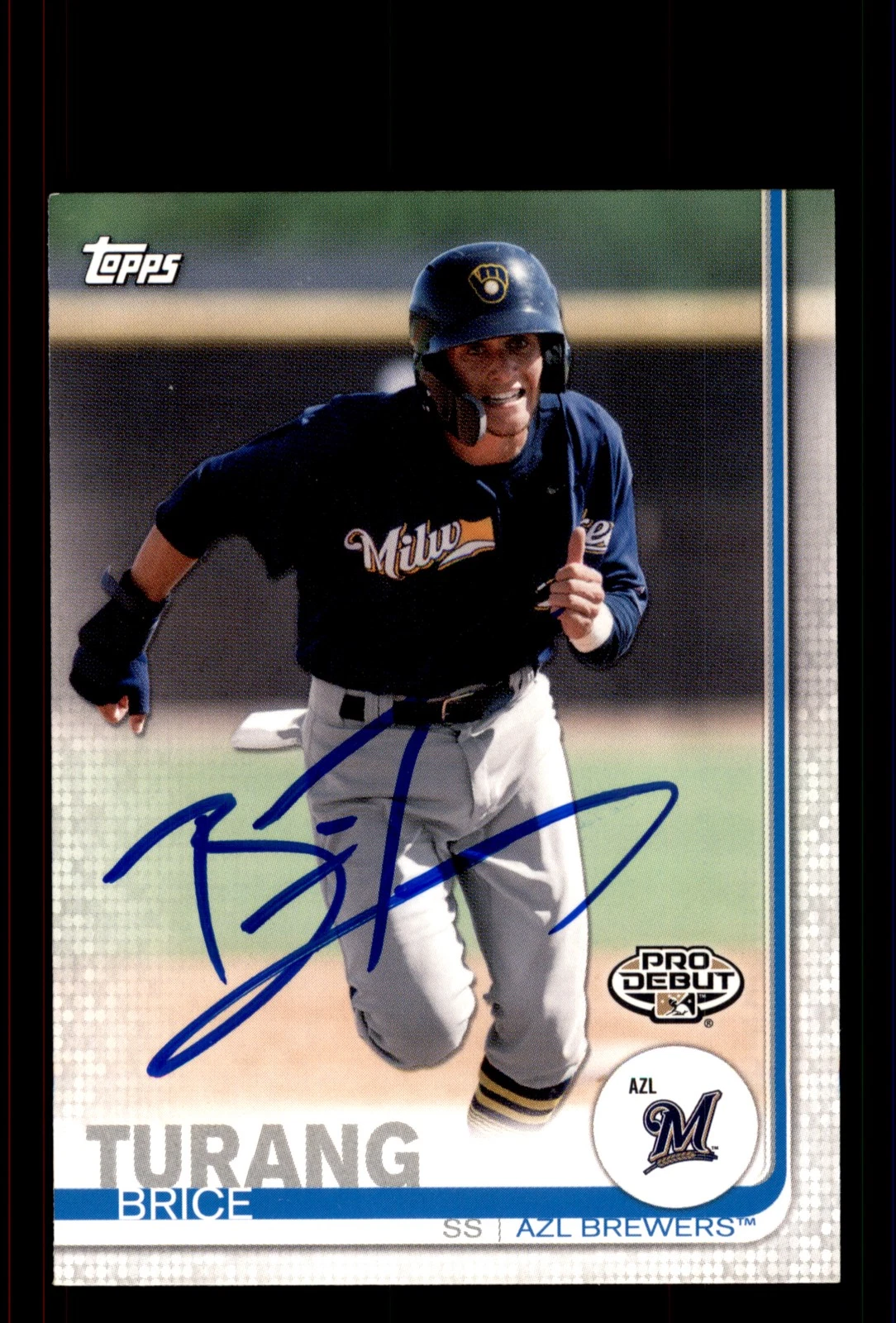 Signed Baseball Card Auto Brice Turang 2019 Topps Pro Debut #120 AZL Brewers