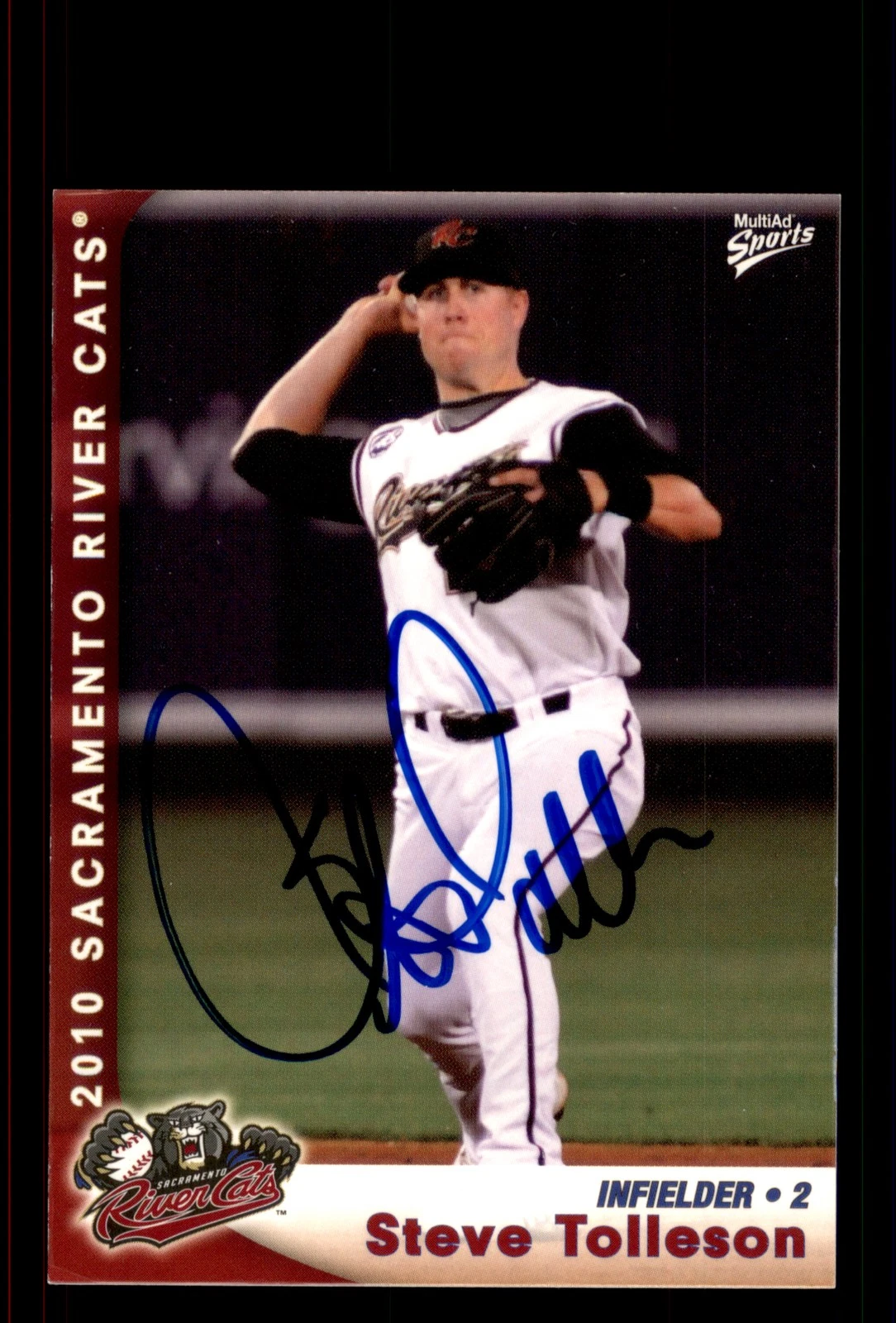 Signed Baseball Card Auto Steve Tolleson 2010 MultiAd Sacramento River Cats