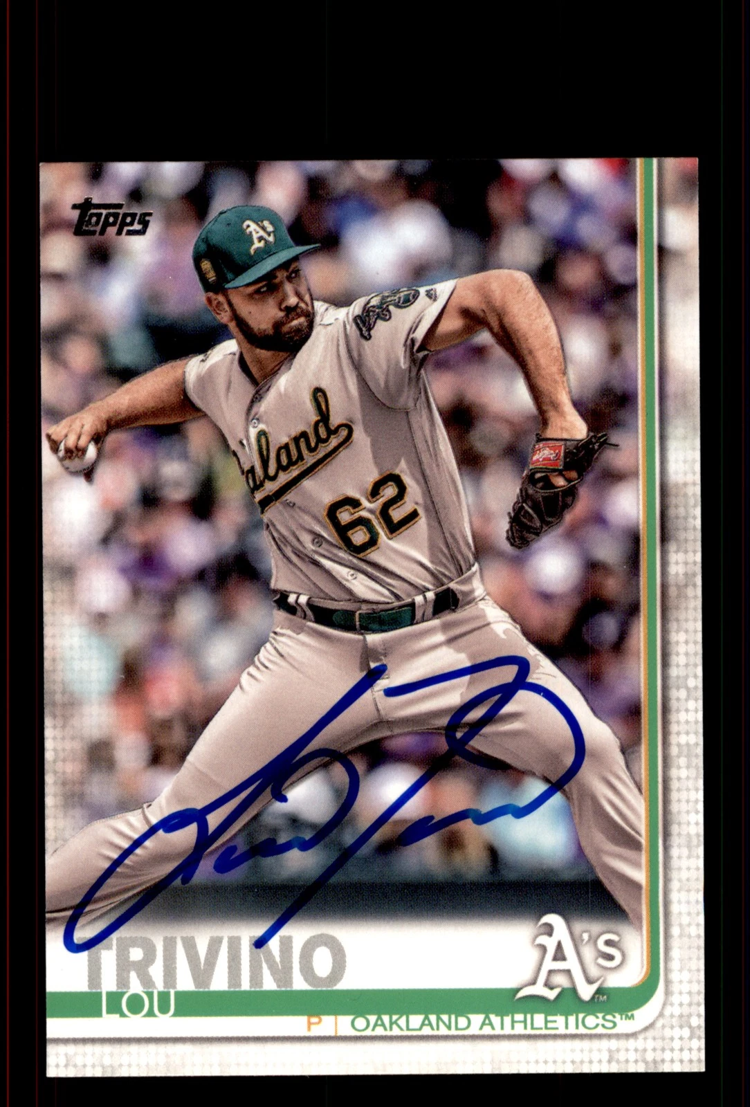 Signed Baseball Card Auto Lou Trivino 2019 Topps #83 Oakland Athletics