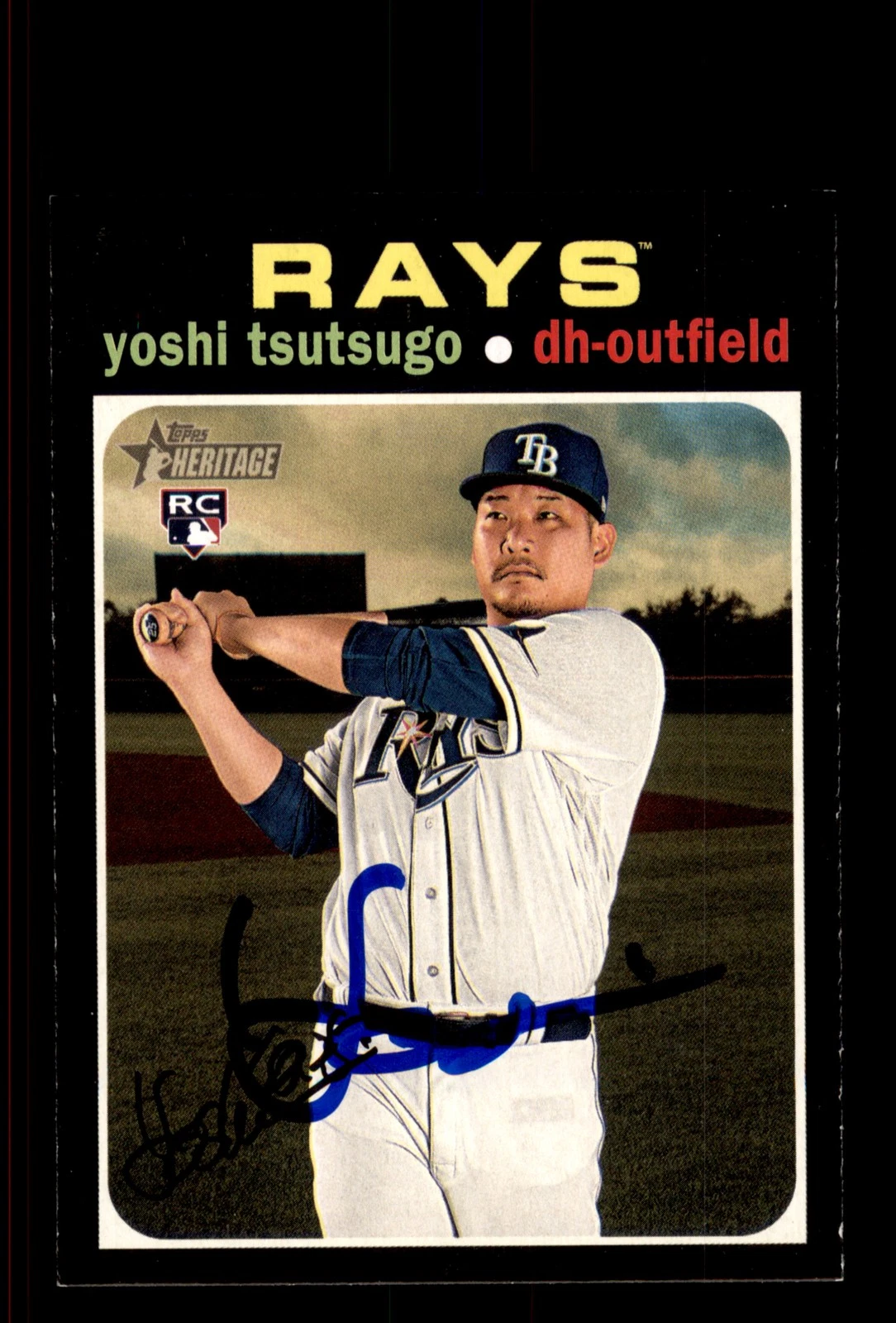 Signed Baseball Card Auto Yoshi Tsutsugo 2020 Topps Heritage #548 Tampa Bay Rays