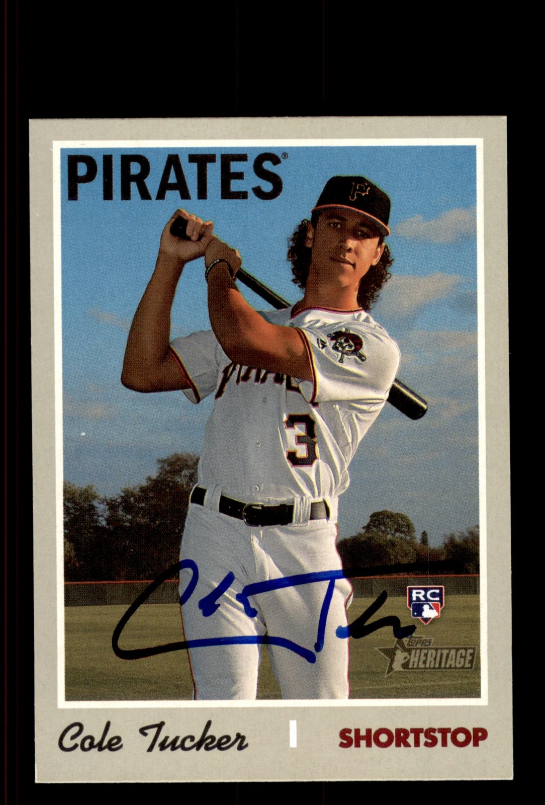 Signed Baseball Card Auto Cole Tucker 2019 Topps Heritage #681 Pirates