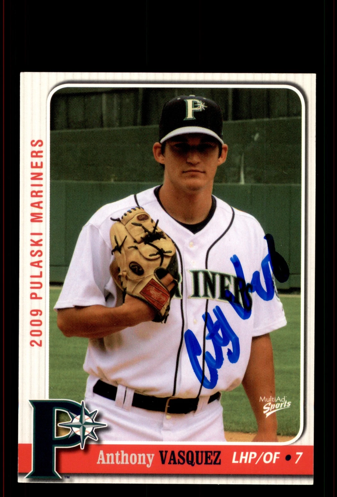 Signed Baseball Card Auto Anthony Vasquez 2009 MultiAd Pulaski Mariners