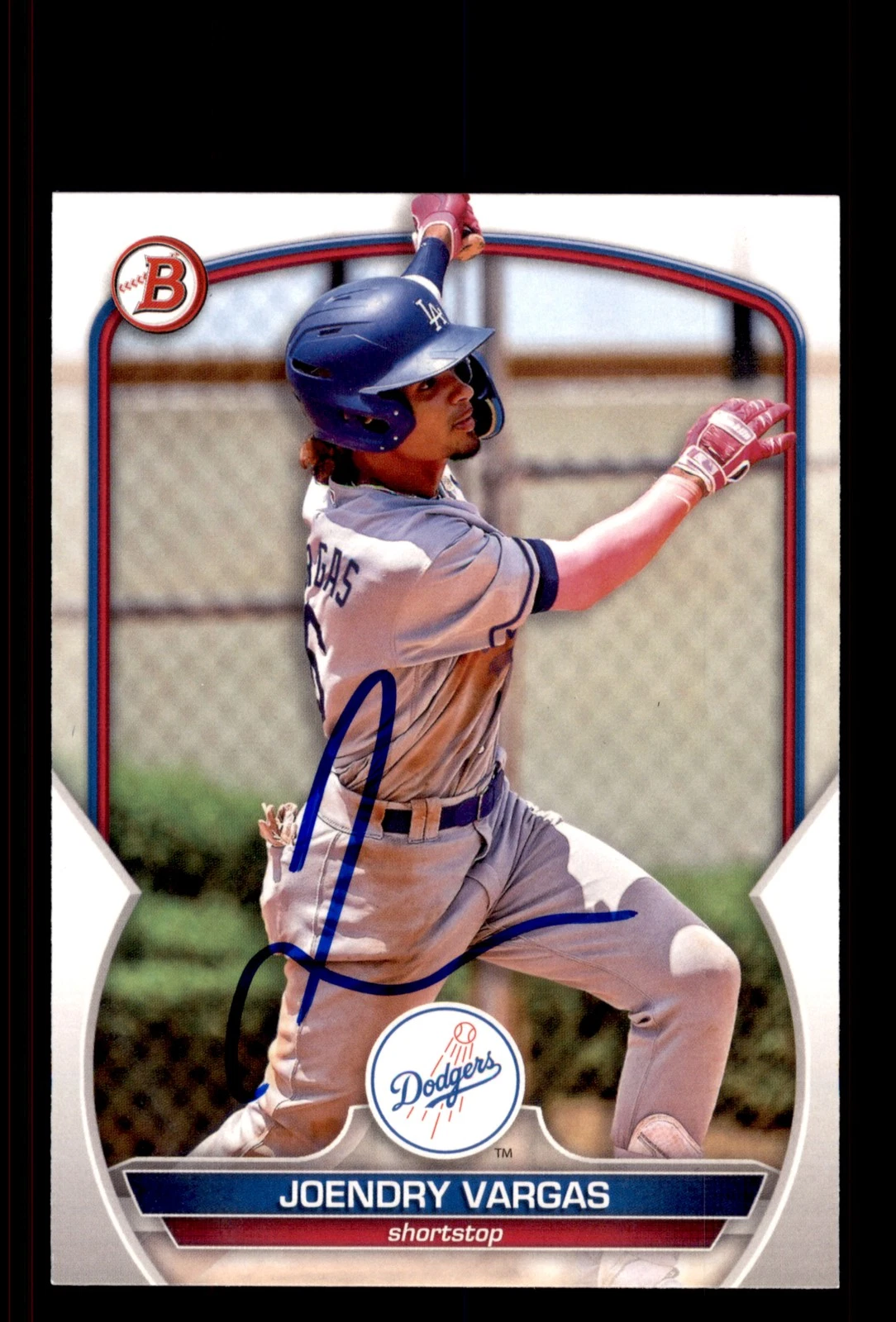 Signed Baseball Card Auto Joendry Vargas 2023 Bowman #BD-74 Los Angeles Dodgers