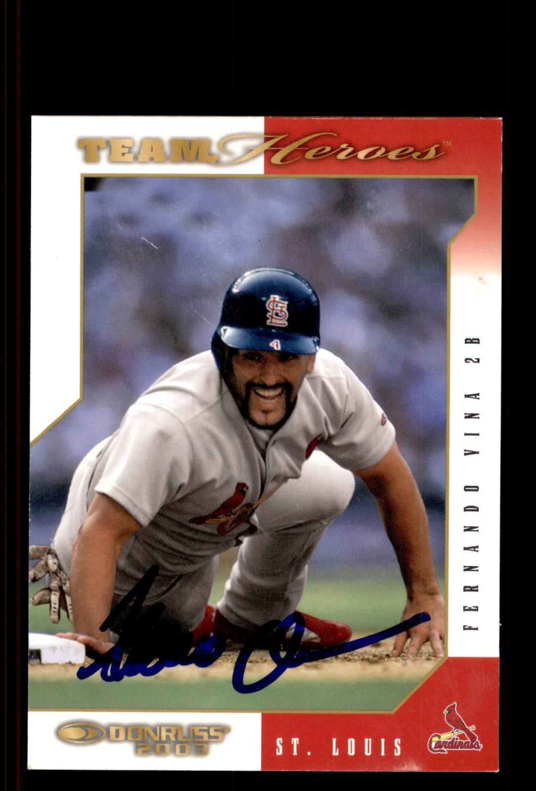 Signed Baseball Card Auto Fernando Vina 2003 Donruss Team Heroes #489 Cardinals