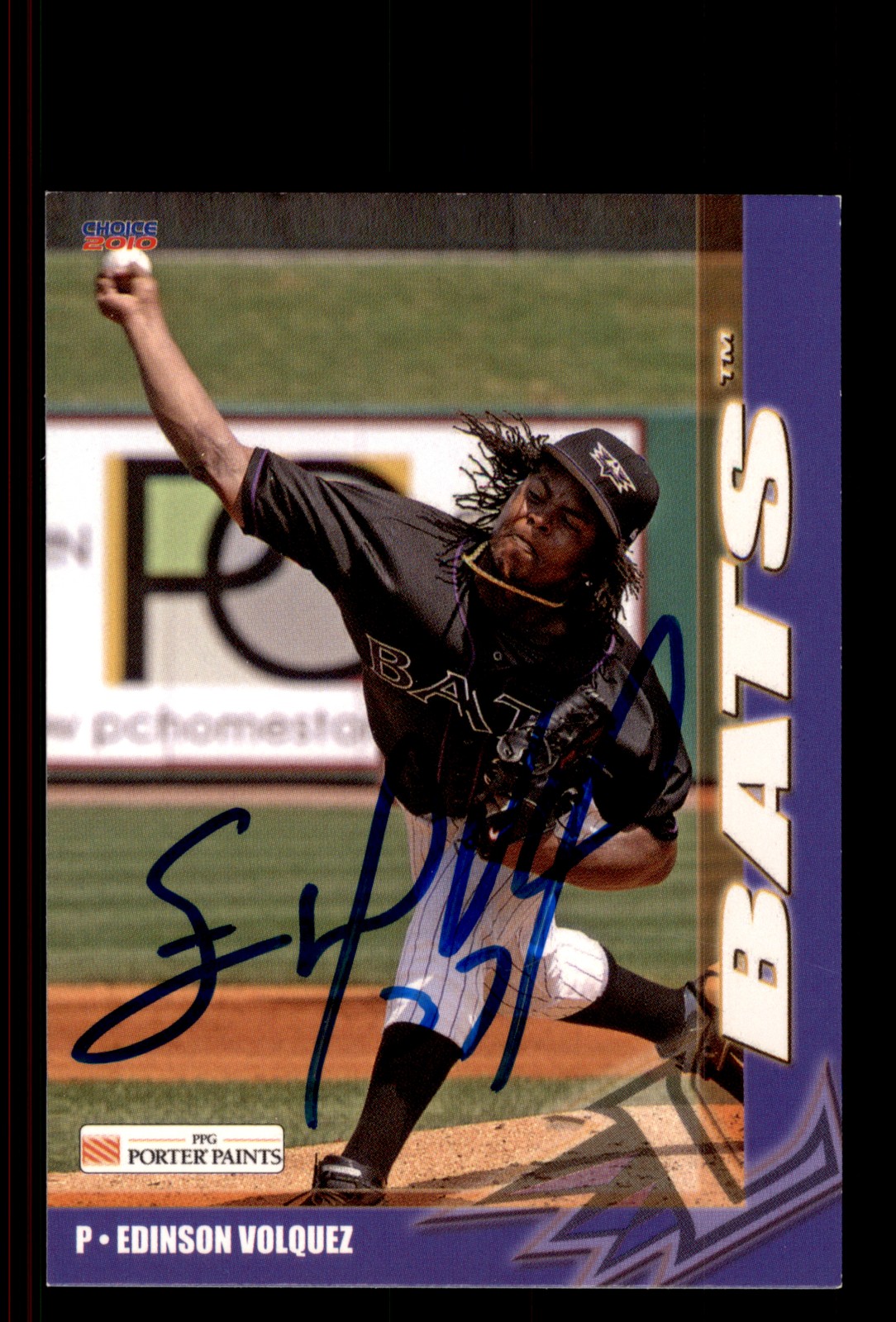Signed Baseball Card Auto Edinson Volquez 2010 Choice Louisville Bats