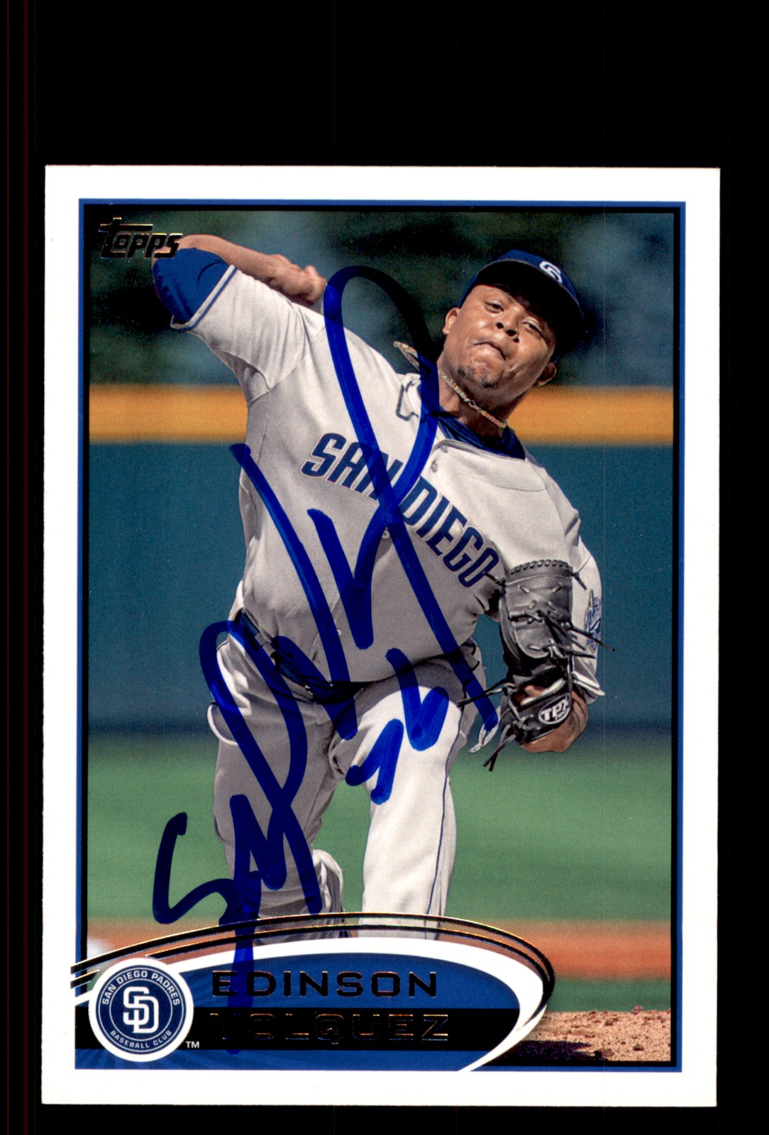 Signed Baseball Card Auto Edinson Volquez 2012 Topps #477 San Diego Padres