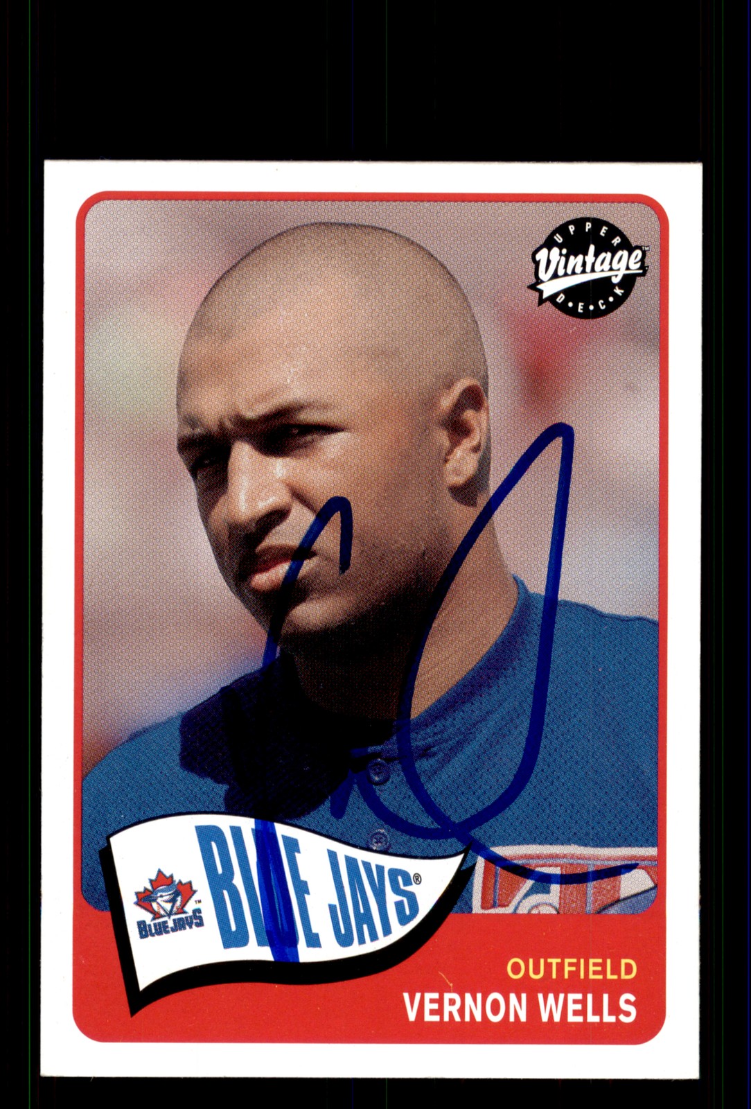 Signed Baseball Card Auto Vernon Wells 2003 Upper Deck Vintage #28 Blue Jays