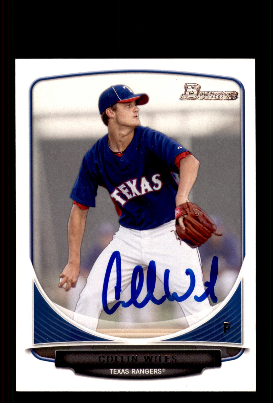 Signed Baseball Card Auto Collin Wiles 2013 Bowman #BP12 Texas Rangers