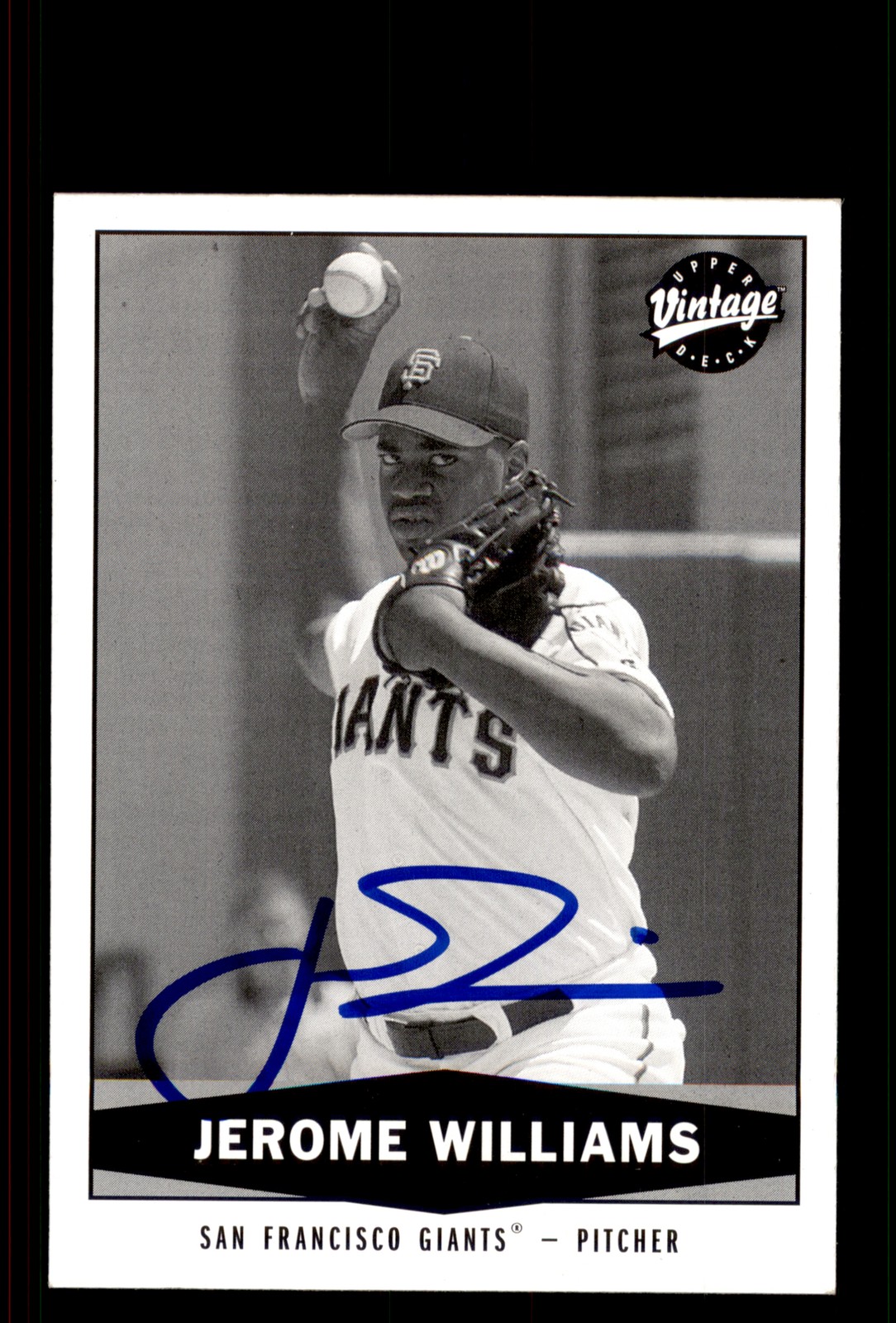 Signed Baseball Card Auto Jerome Williams 2004 Upper Deck Vintage #201 BW Var.