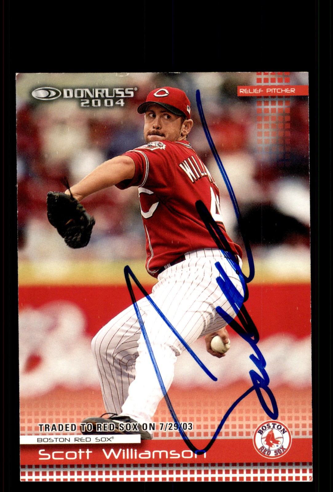 Signed Baseball Card Auto Scott Williamson 2004 Donruss #253 Boston Red Sox