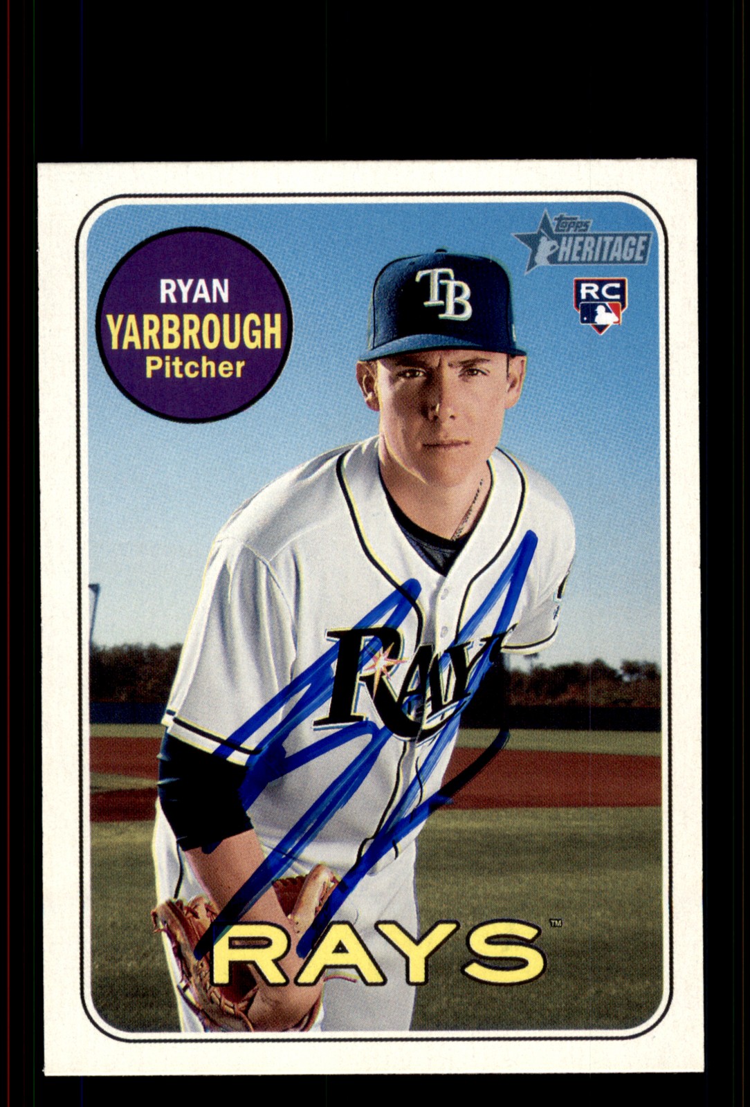 Signed Baseball Card Auto Ryan Yarbrough 2018 Topps Heritage #543 Tampa Bay Rays