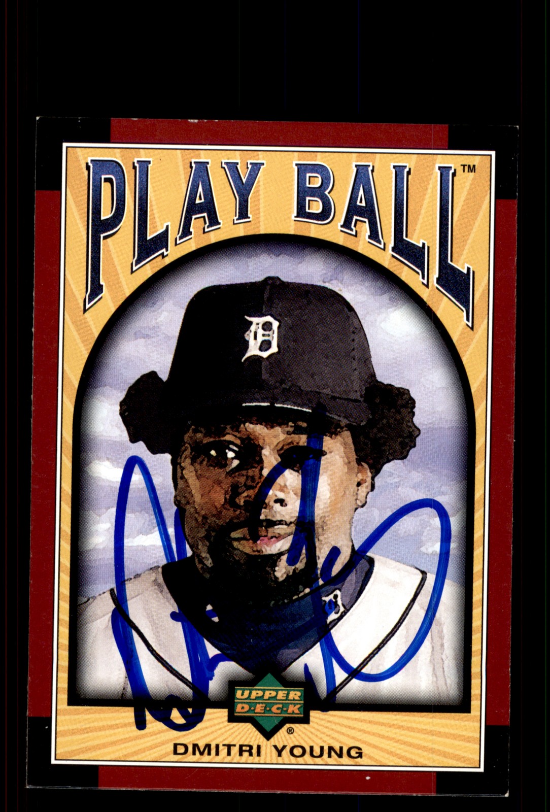 Signed Baseball Card Auto Dmitri Young 2004 Upper Deck Play Ball #93 Tigers