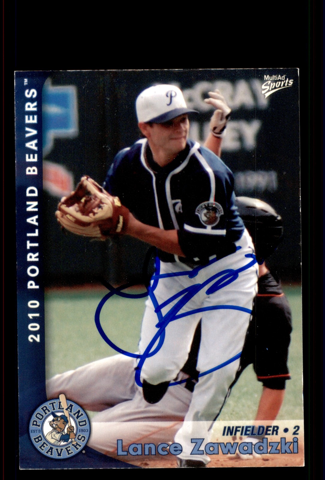 Signed Baseball Card Auto Lance Zawadzki 2010 MultiAd Portland Beavers
