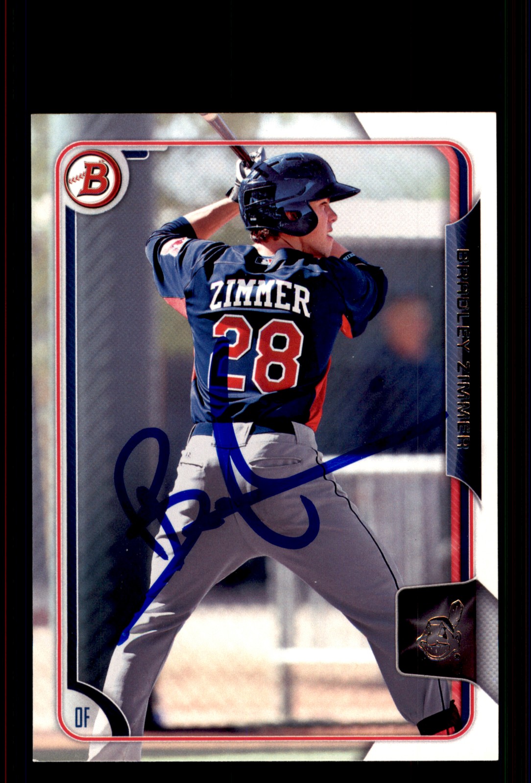 Signed Baseball Card Auto Bradley Zimmer 2015 Bowman Draft #154 Indians