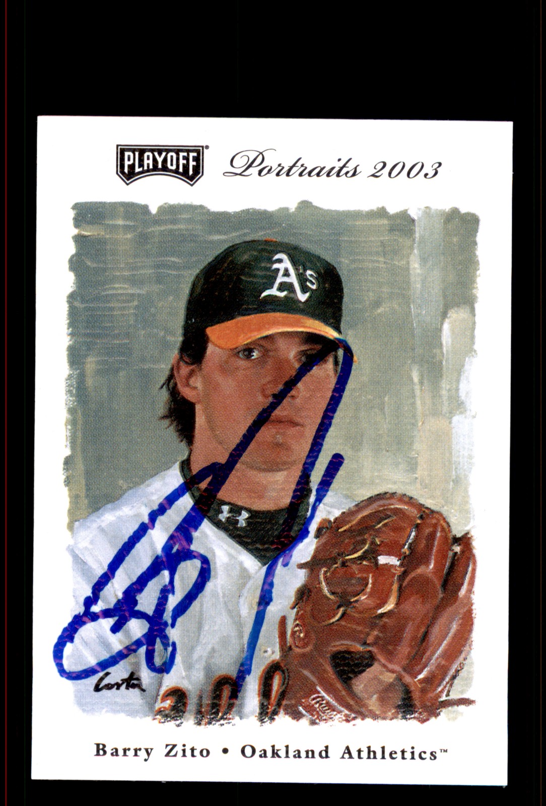 Signed Baseball Card Auto Barry Zito 2003 Playoff Portraits #28 Oakland A's