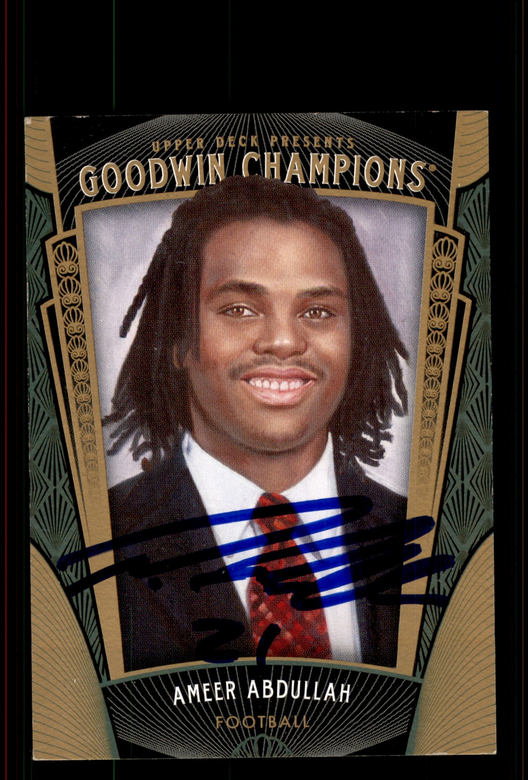 Signed Football Card Auto Ameer Abdullah 2015 Upper Deck Goodwin Champions #65