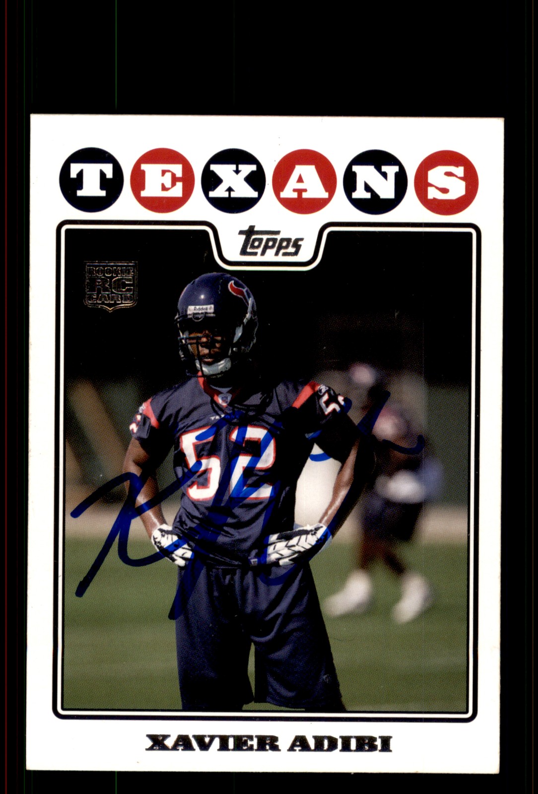 Signed Football Card Auto Xavier Adibi 2008 Topps #419 Houston Texans
