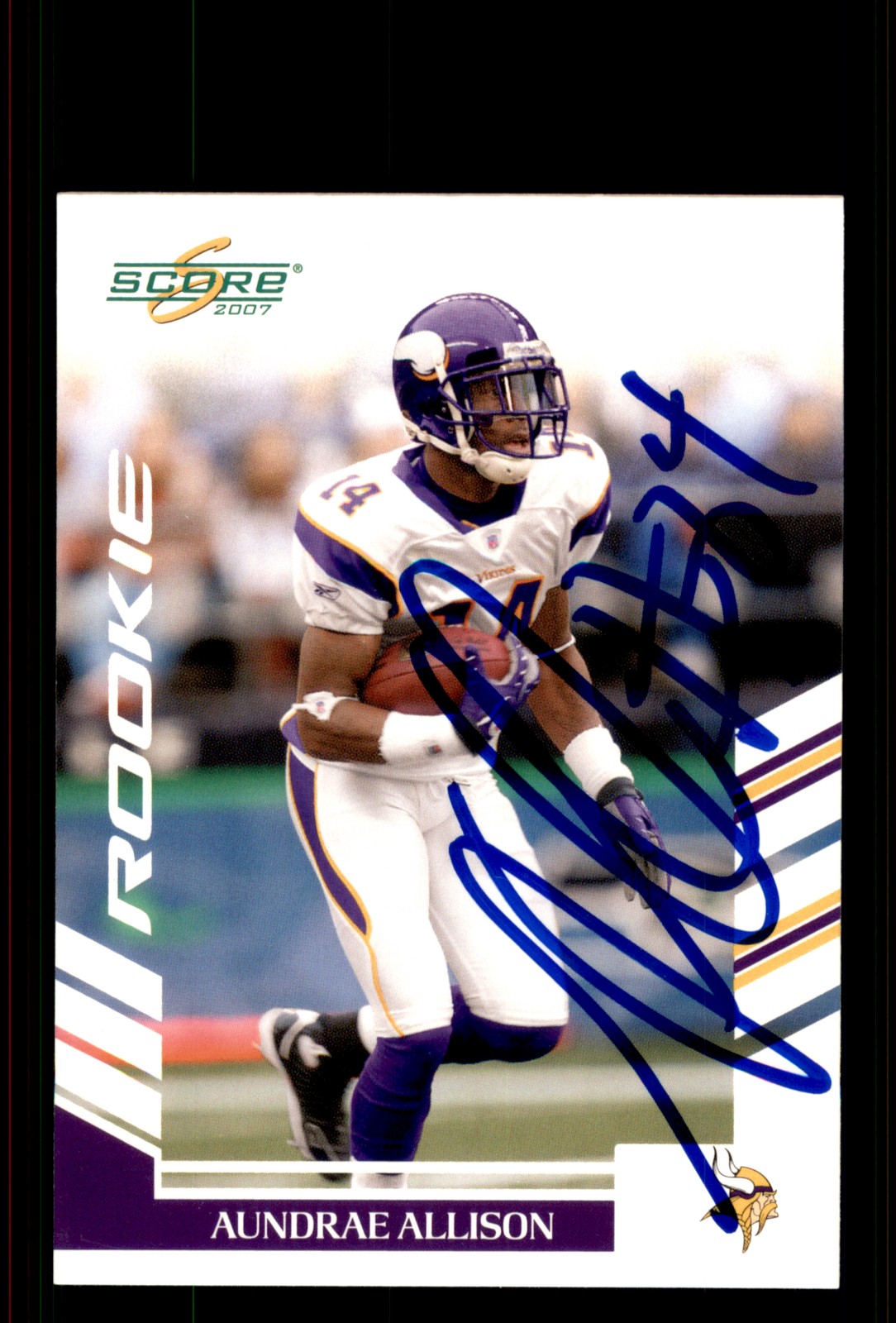Signed Football Card Auto Aundrae Allison 2007 Score #349 Minnesota Vikings