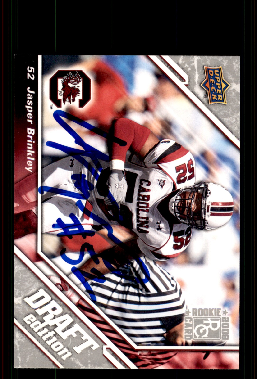 Signed Football Card Auto Jasper Brinkley 2009 Upper Deck Draft Edition #60