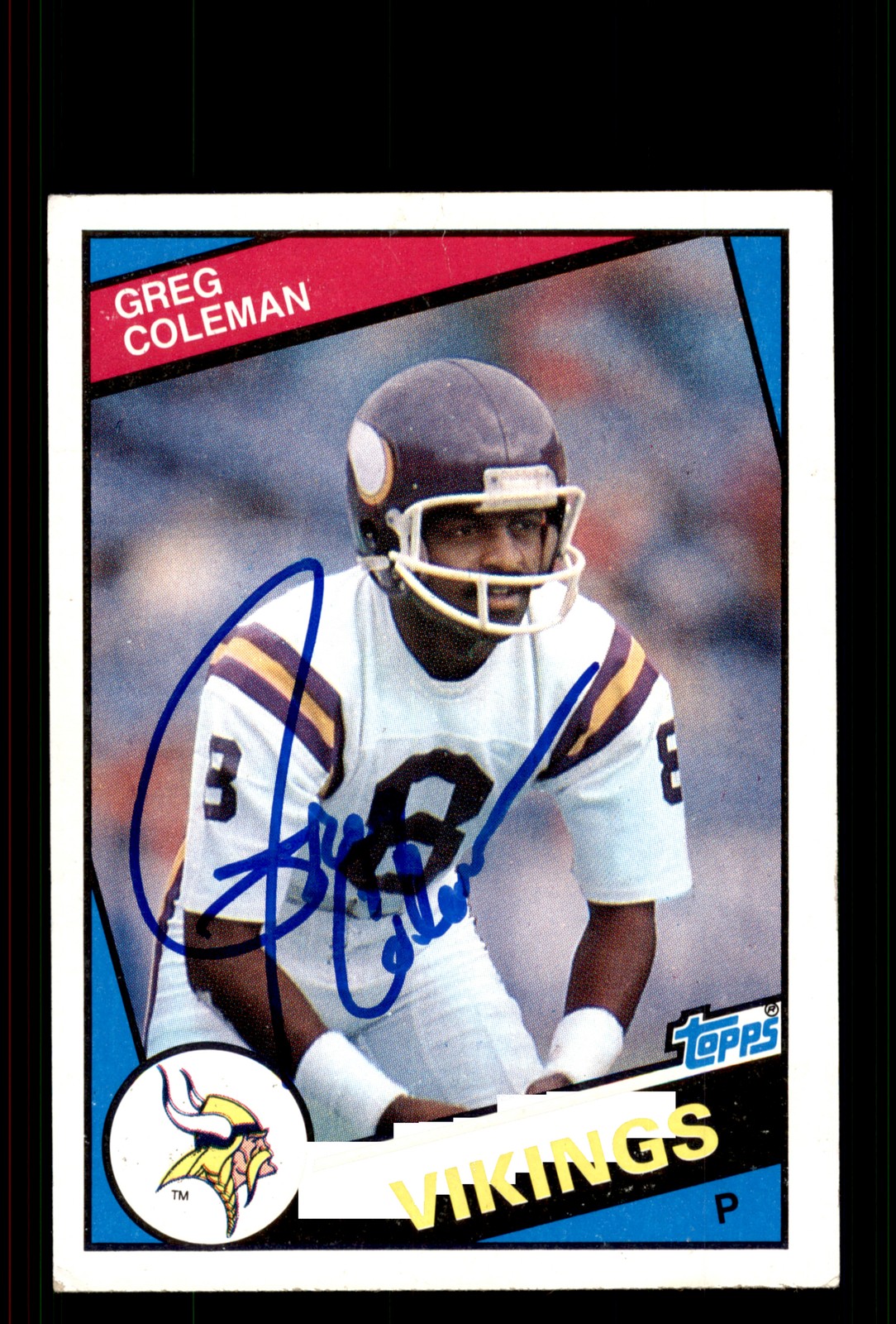 Signed Football Card Auto Greg Coleman 1984 Topps #290 Minnesota Vikings