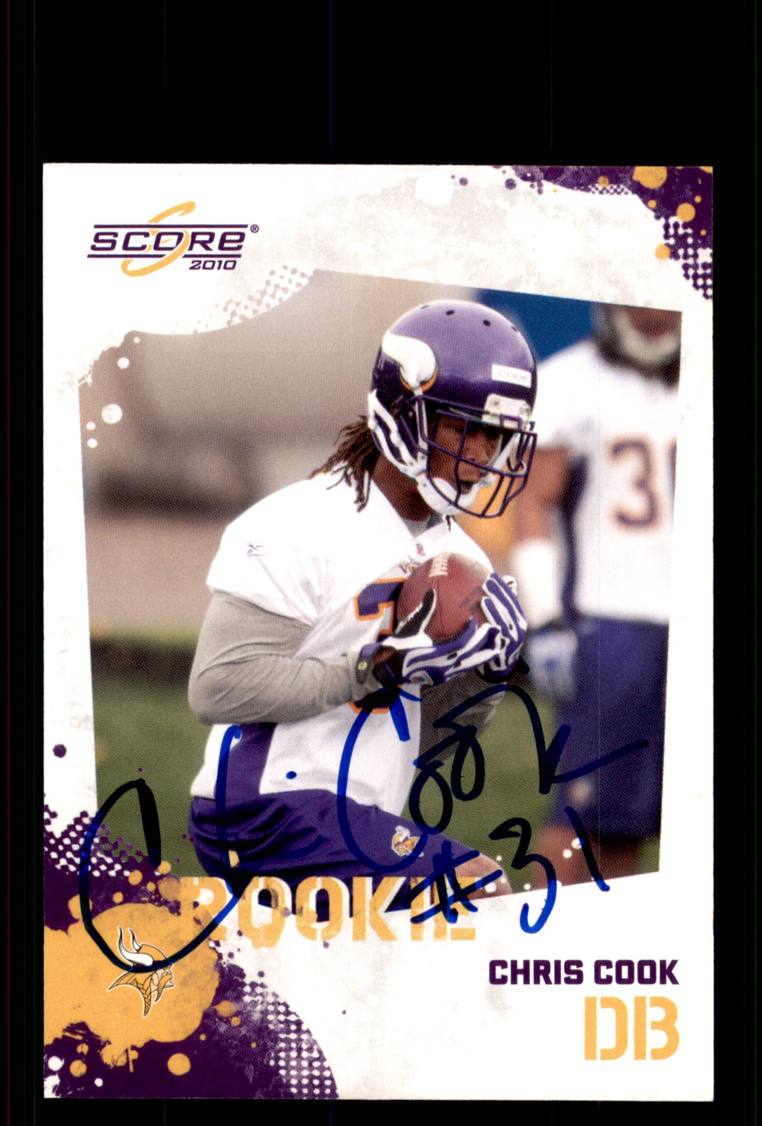 Signed Football Card Auto Chris Cook 2010 Score #321 Minnesota Vikings