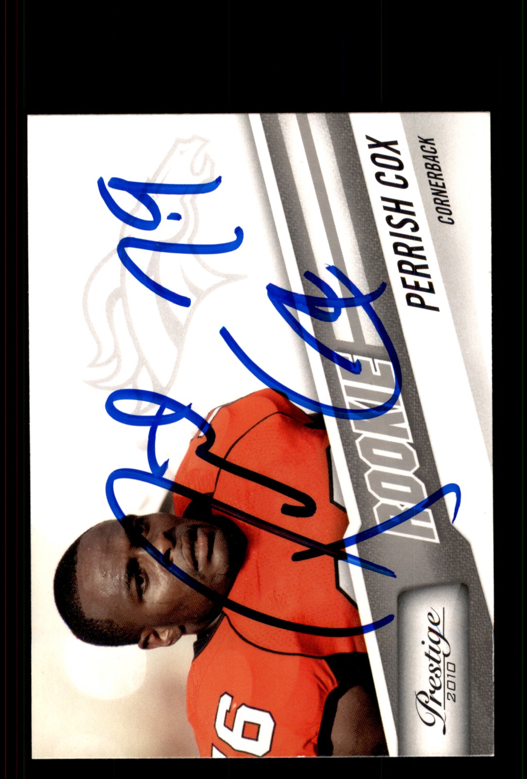 Signed Football Card Auto Perrish Cox 2010 Panini Prestige #280 Denver Broncos