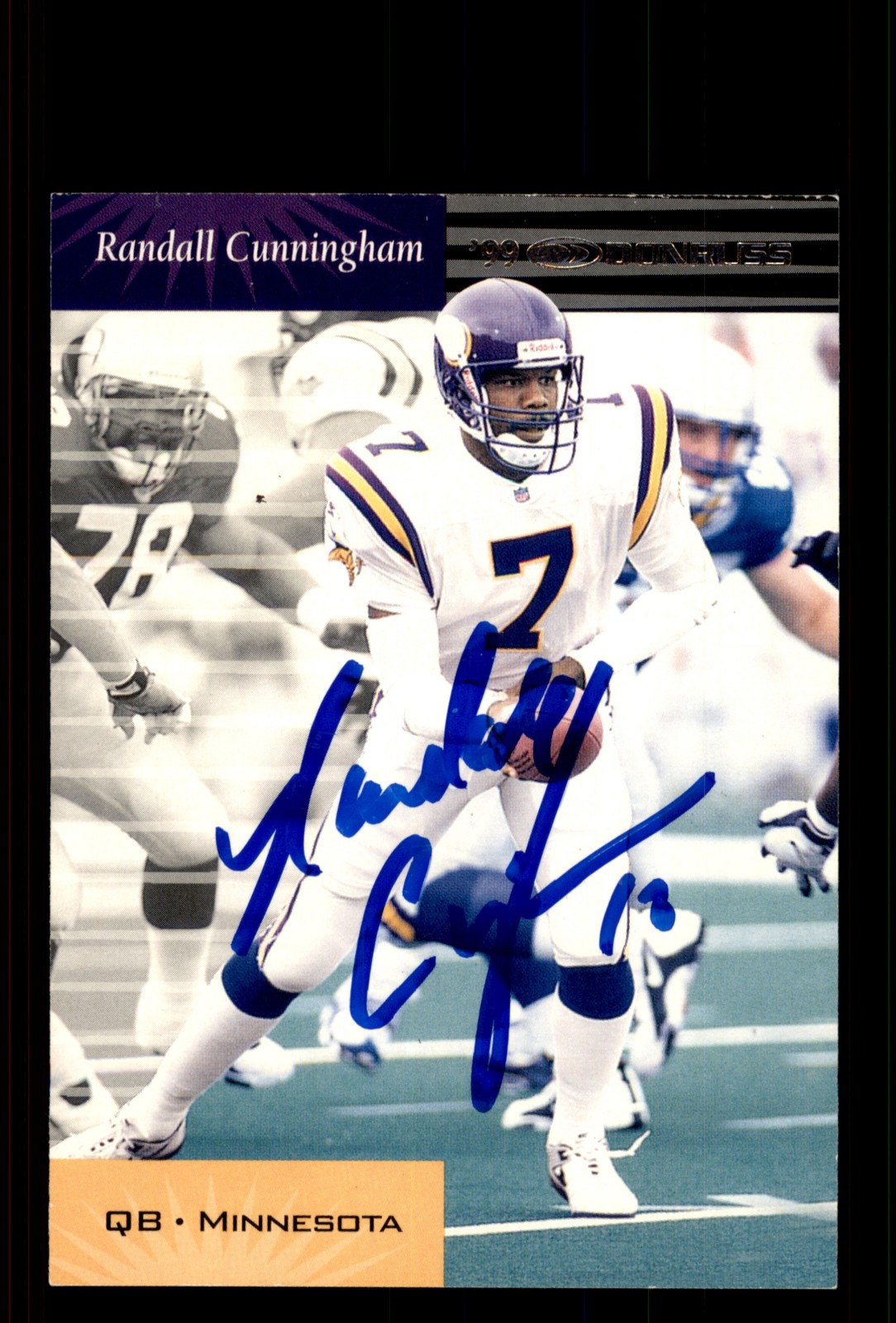 Signed Football Card Auto Randall Cunningham 1999 Donruss #74 Minnesota Vikings