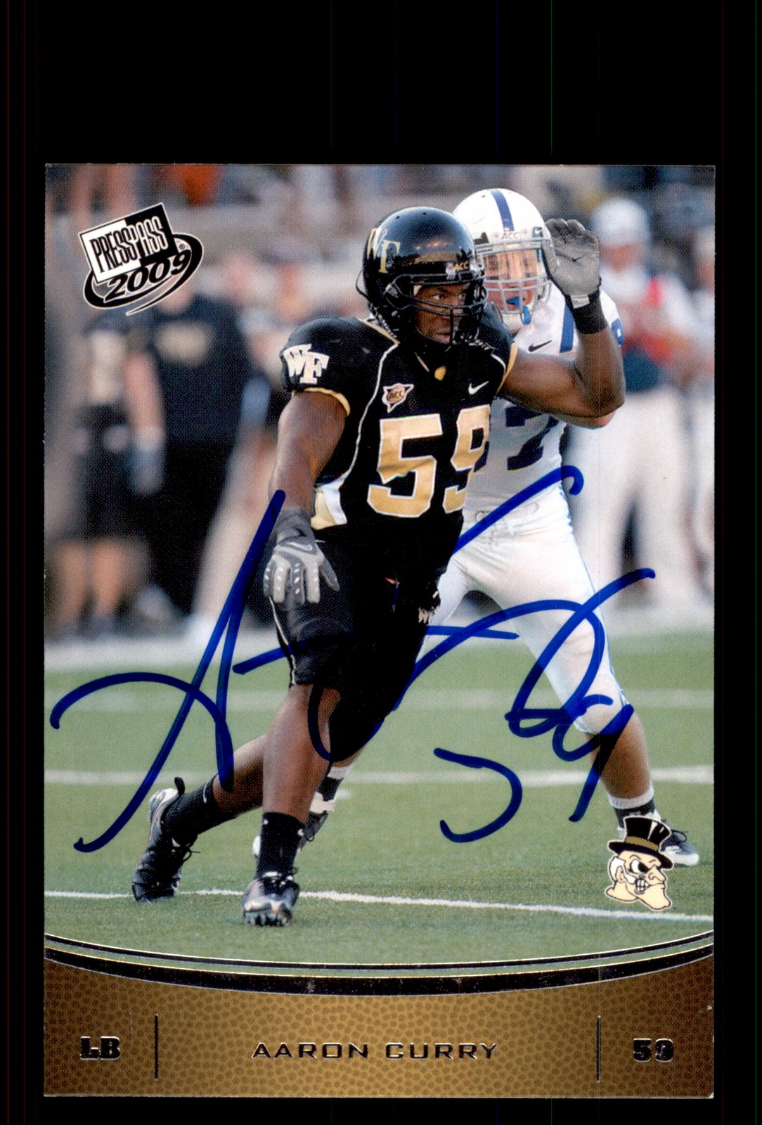 Signed Football Card Auto Aaron Curry 2009 Press Pass #42 Wake Forest