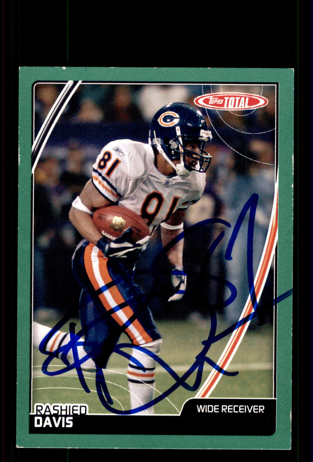 Signed Football Card Auto Rashied Davis 2007 Topps Total #194 Chicago Bears