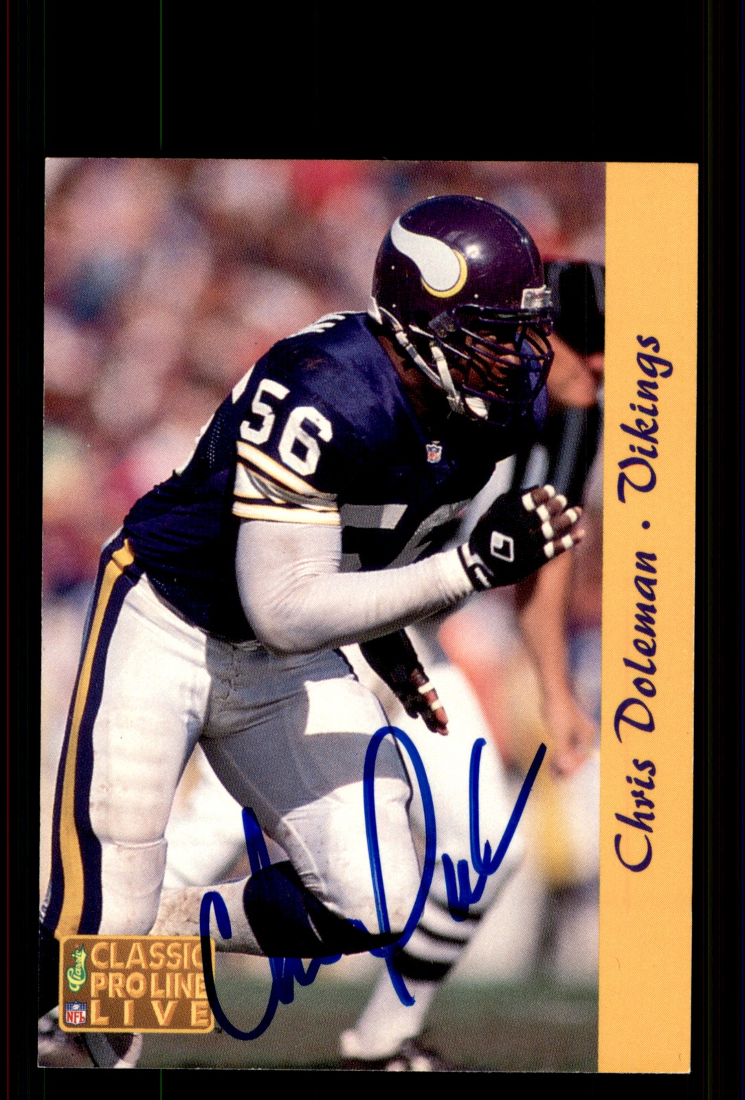 Signed Football Card Auto Chris Doleman 1993 Pro Line Live #160 Vikings