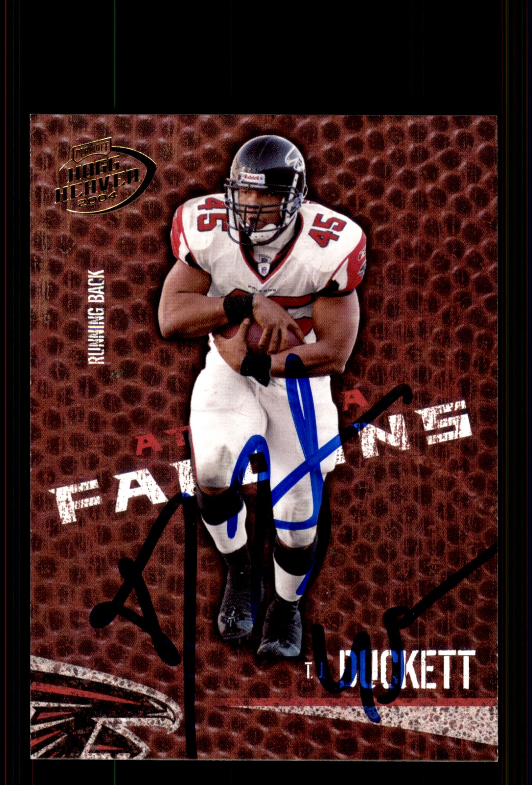 Signed Football Card Auto T.J. Duckett 2004 Playoff Hogg Heaven #6 Falcons