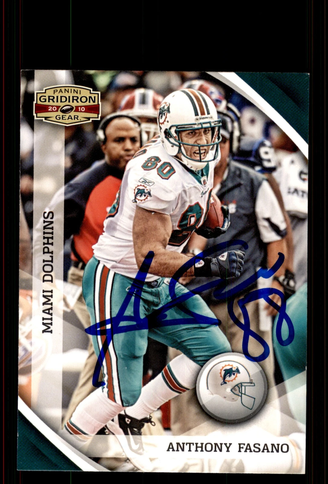 Signed Football Card Auto Anthony Fasano 2010 Panini Gridiron Gear #74 Dolphins