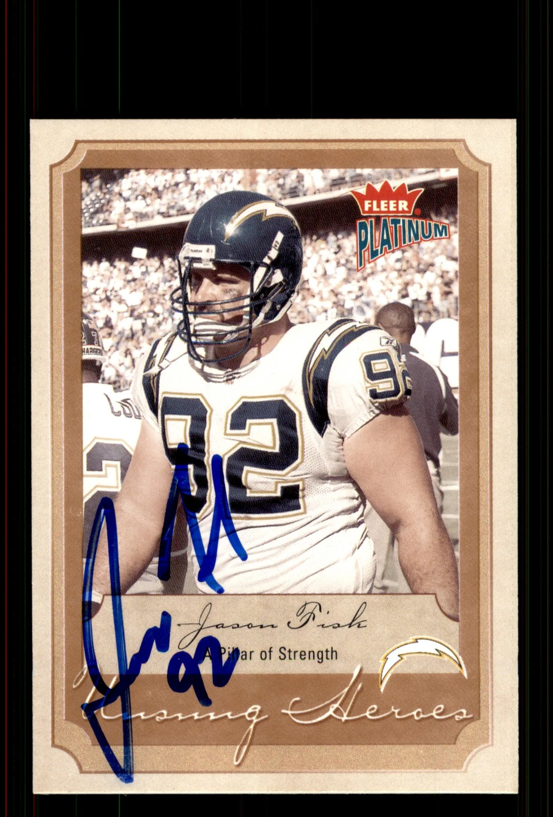 Signed Football Card Auto Jason Fisk 2002 Fleer Platinum #203 San Diego Chargers