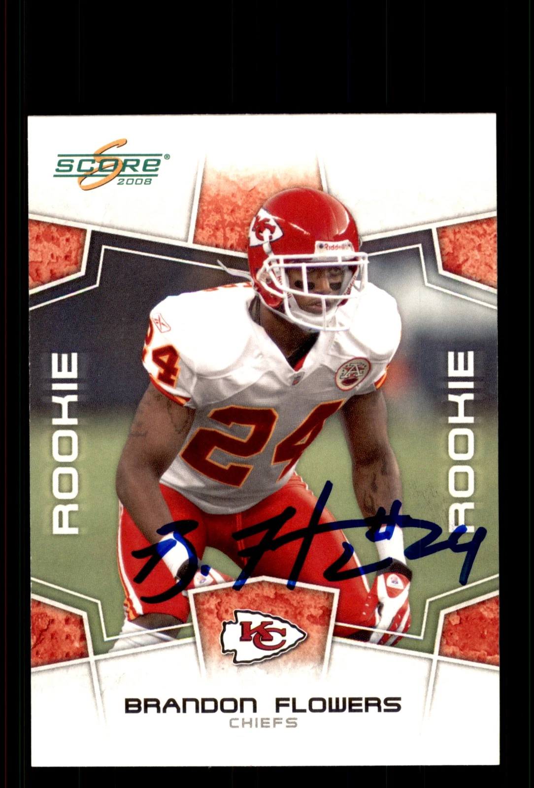 Signed Football Card Auto Brandon Flowers 2008 Score #358 Kansas City Chiefs