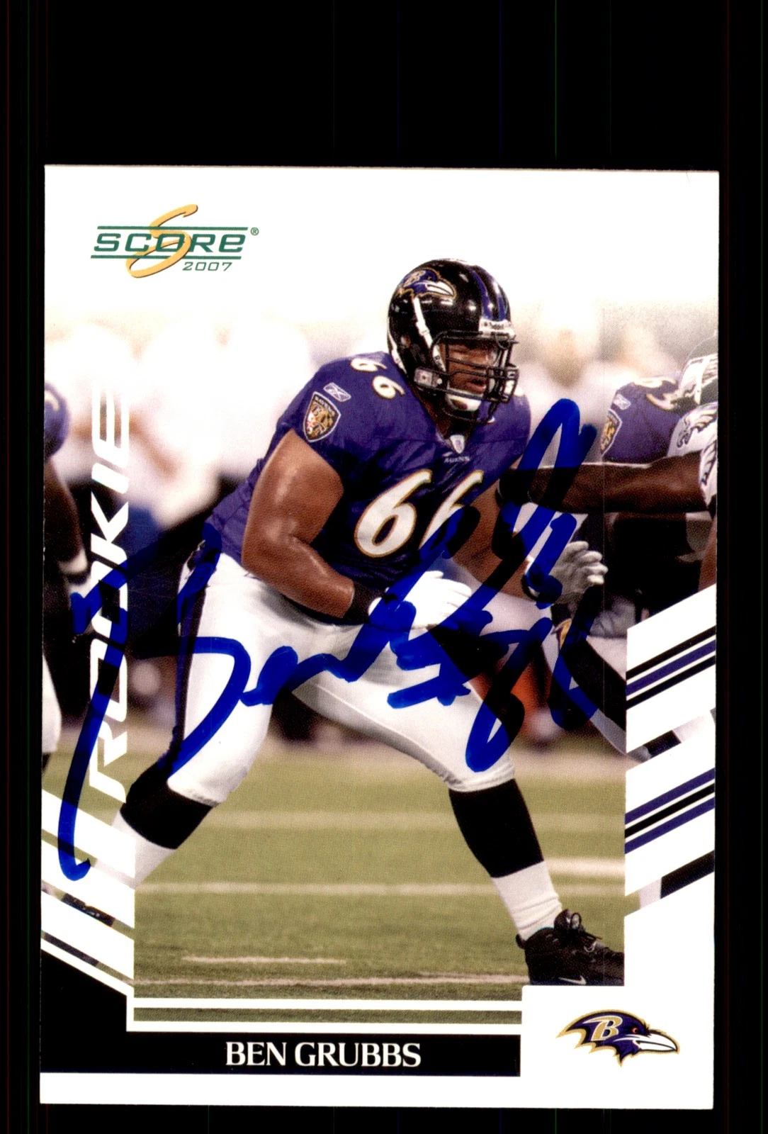 Signed Football Card Auto Ben Grubbs 2007 Score #398 Baltimore Ravens