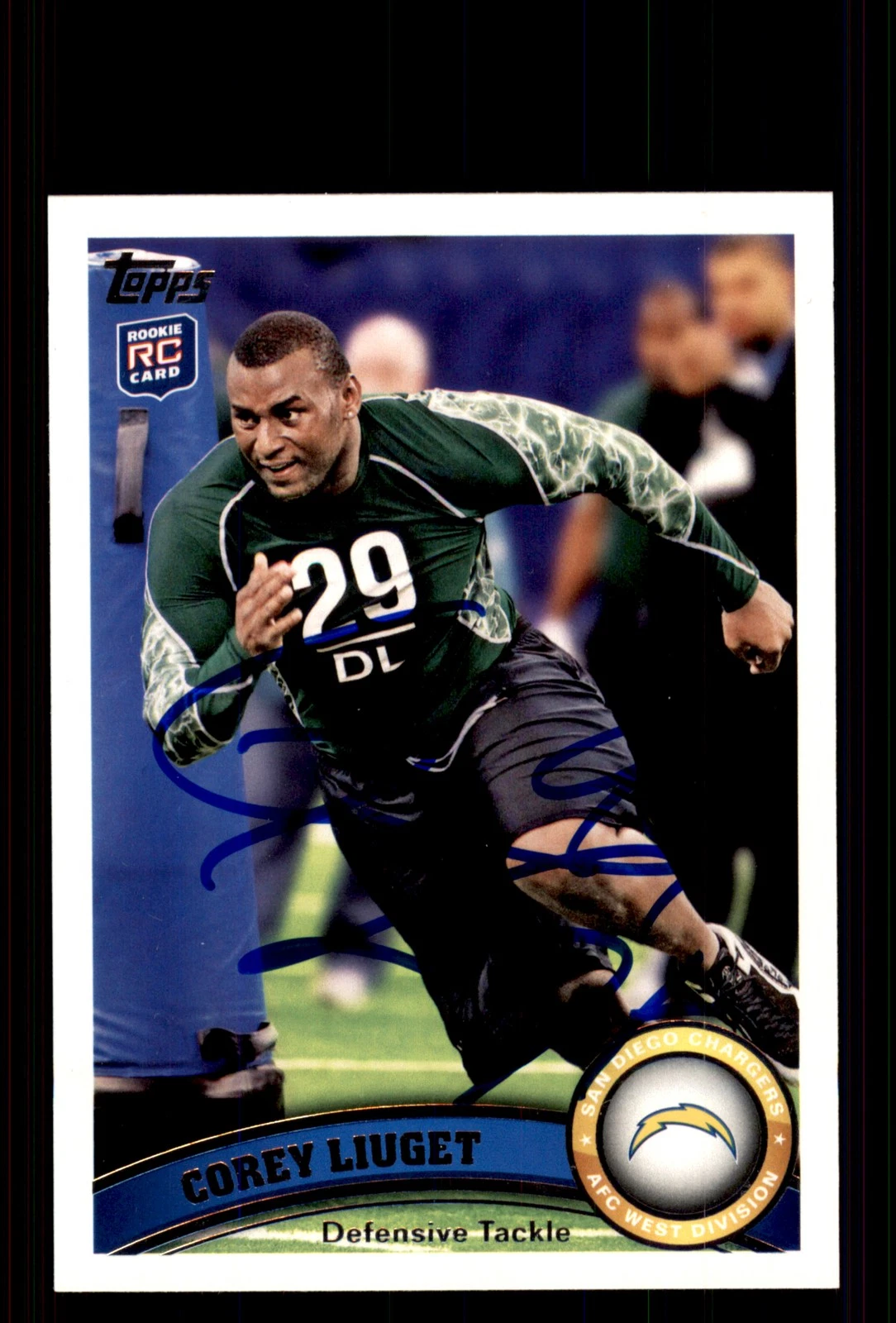Signed Football Card Auto Corey Liuget 2011 Topps #181 San Diego Chargers
