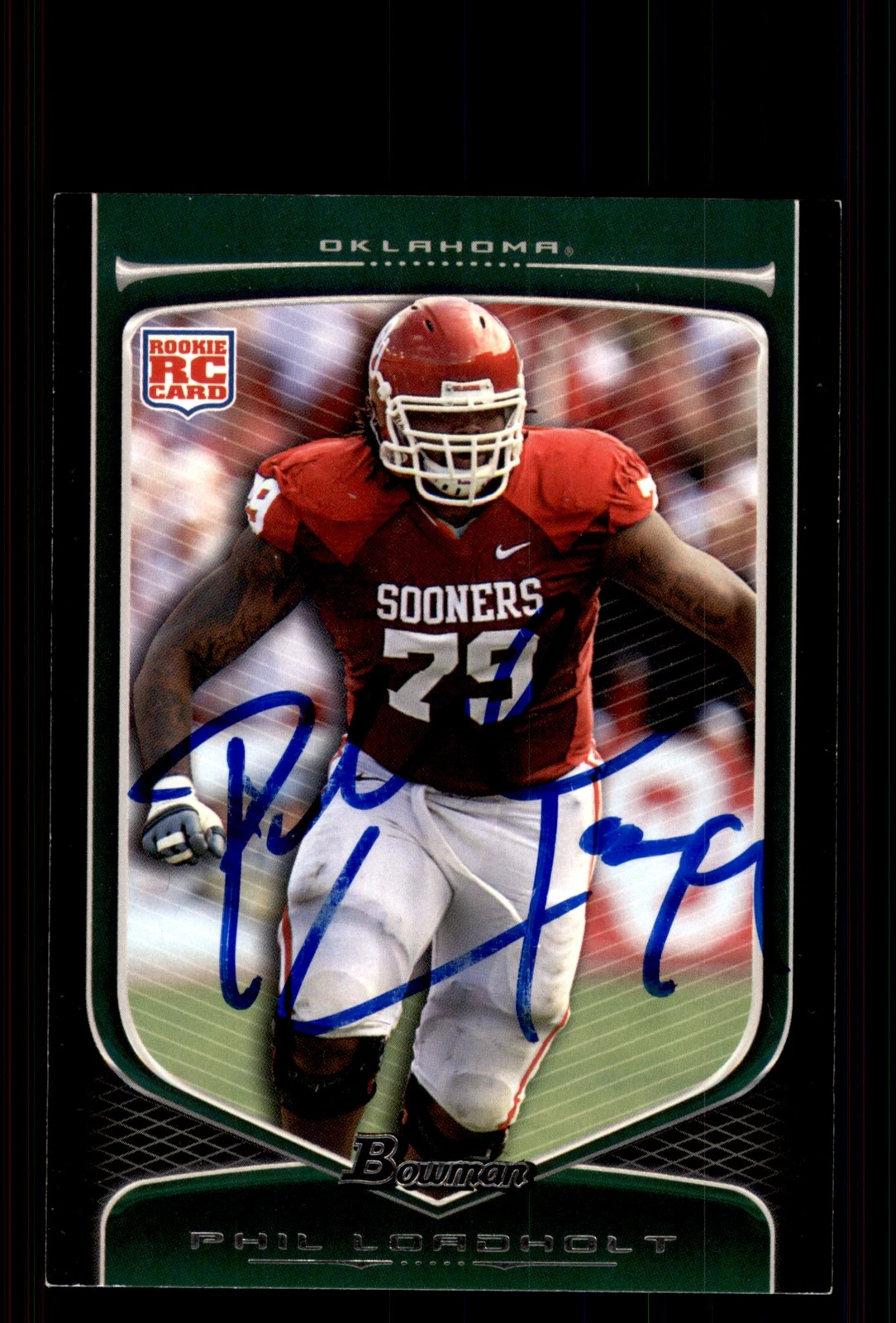 Signed Football Card Auto Phil Loadholt 2009 Bowman Draft Picks #212 Oklahoma