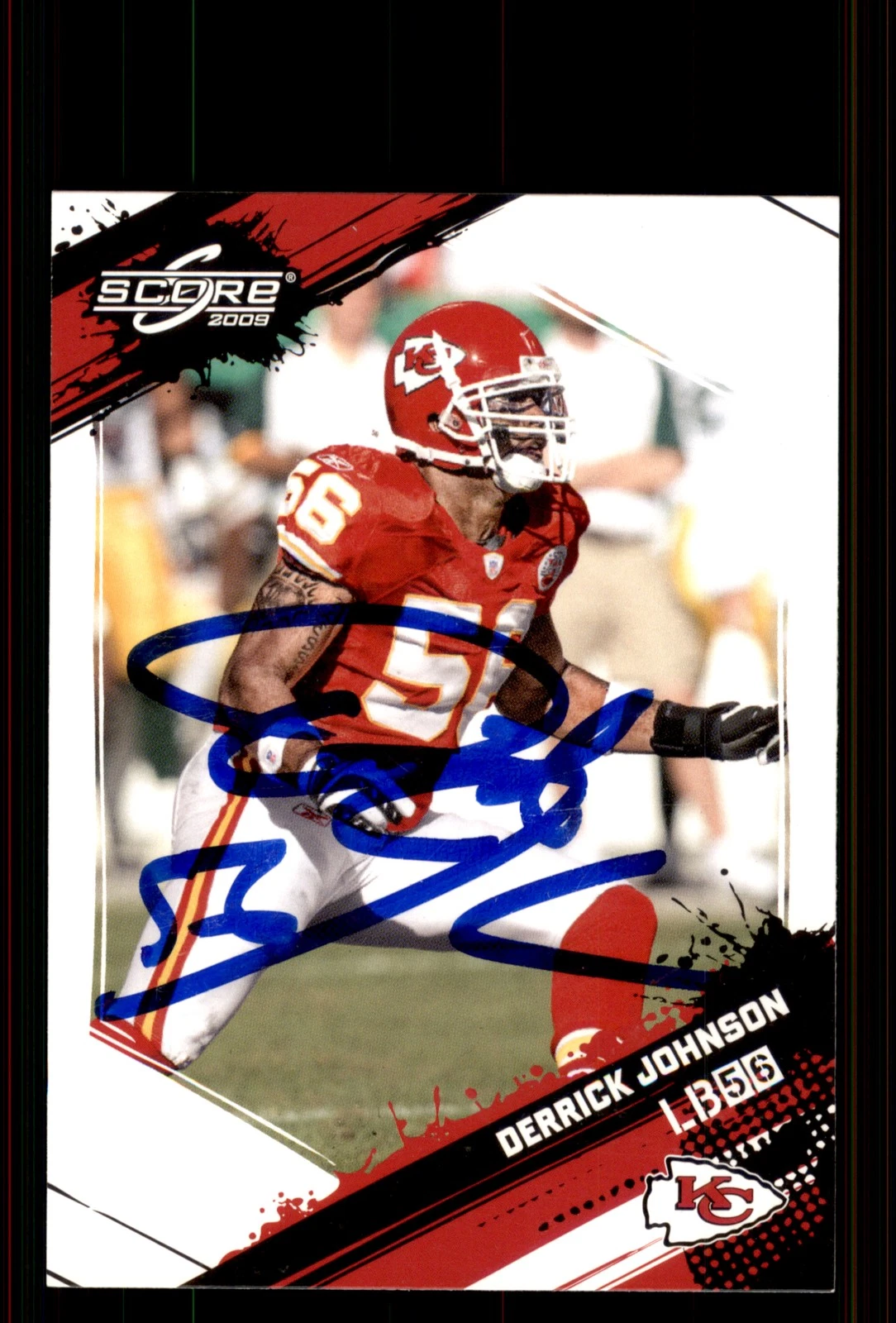 Signed Football Card Auto Derrick Johnson 2009 Score #142 Kansas City Chiefs