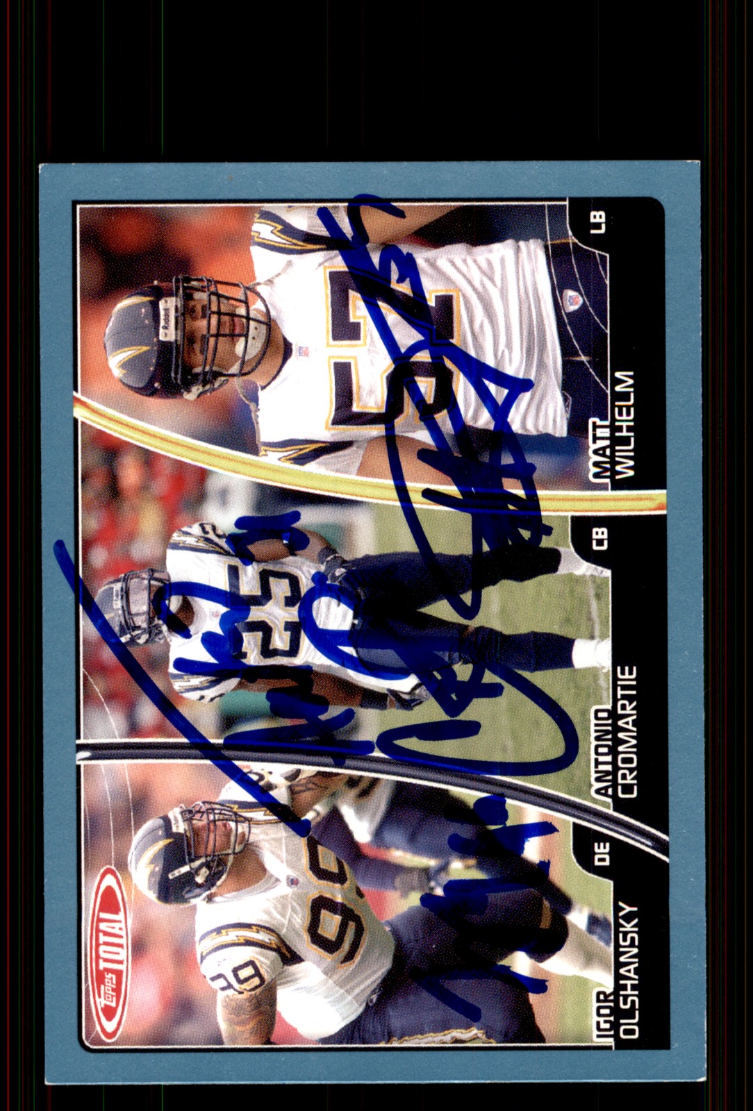 Signed Football Card 3 Auto Wilhelm Olshansky Antonio Cromartie 2007 Topps Total