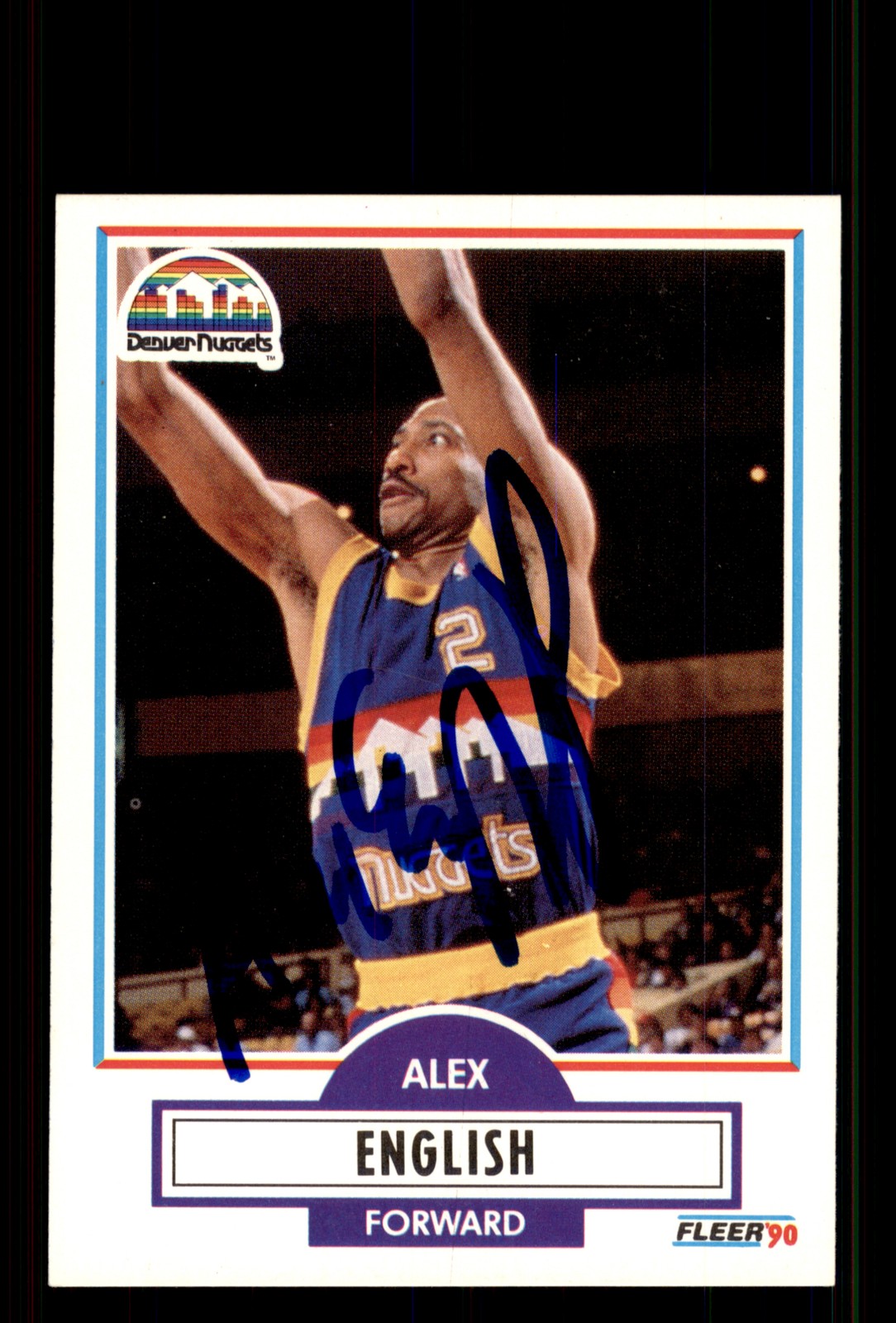 Signed Basketball Card Auto Alex English 1990-91 Fleer #48 Denver Nuggets