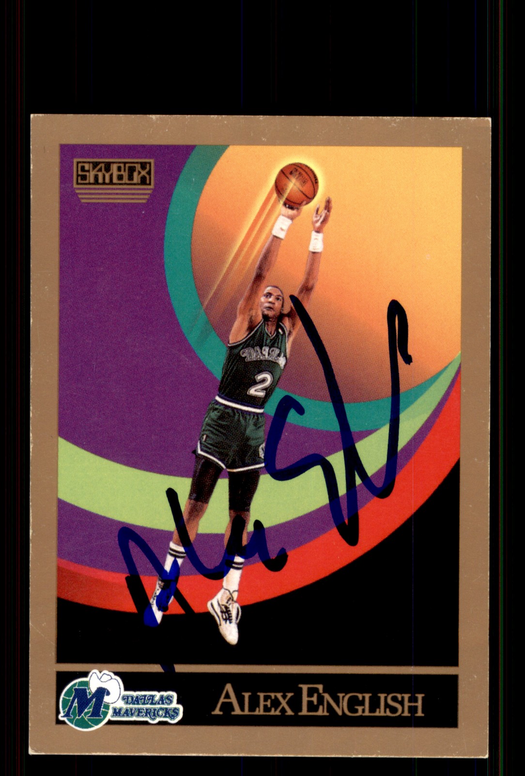 Signed Basketball Card Auto Alex English 1990-91 SkyBox #375 Dallas Mavericks