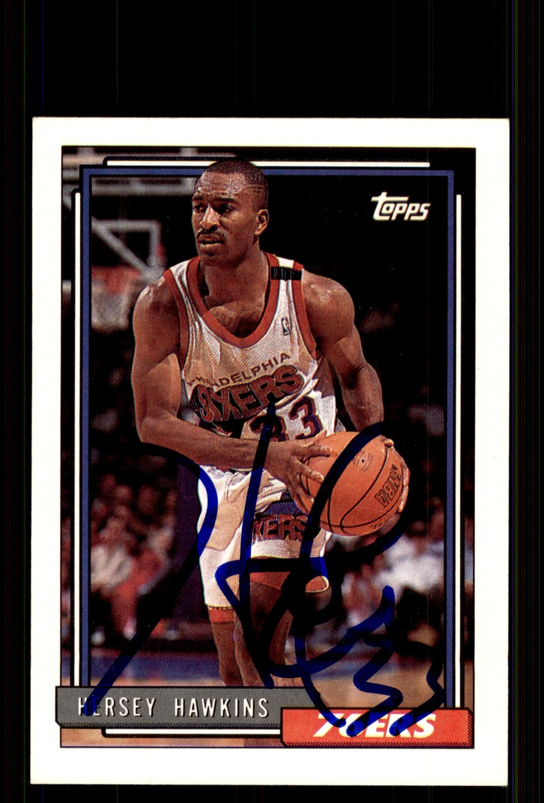 Signed Basketball Card Auto Hersey Hawkins 1992-93 Topps #260 Philadelphia 76ers