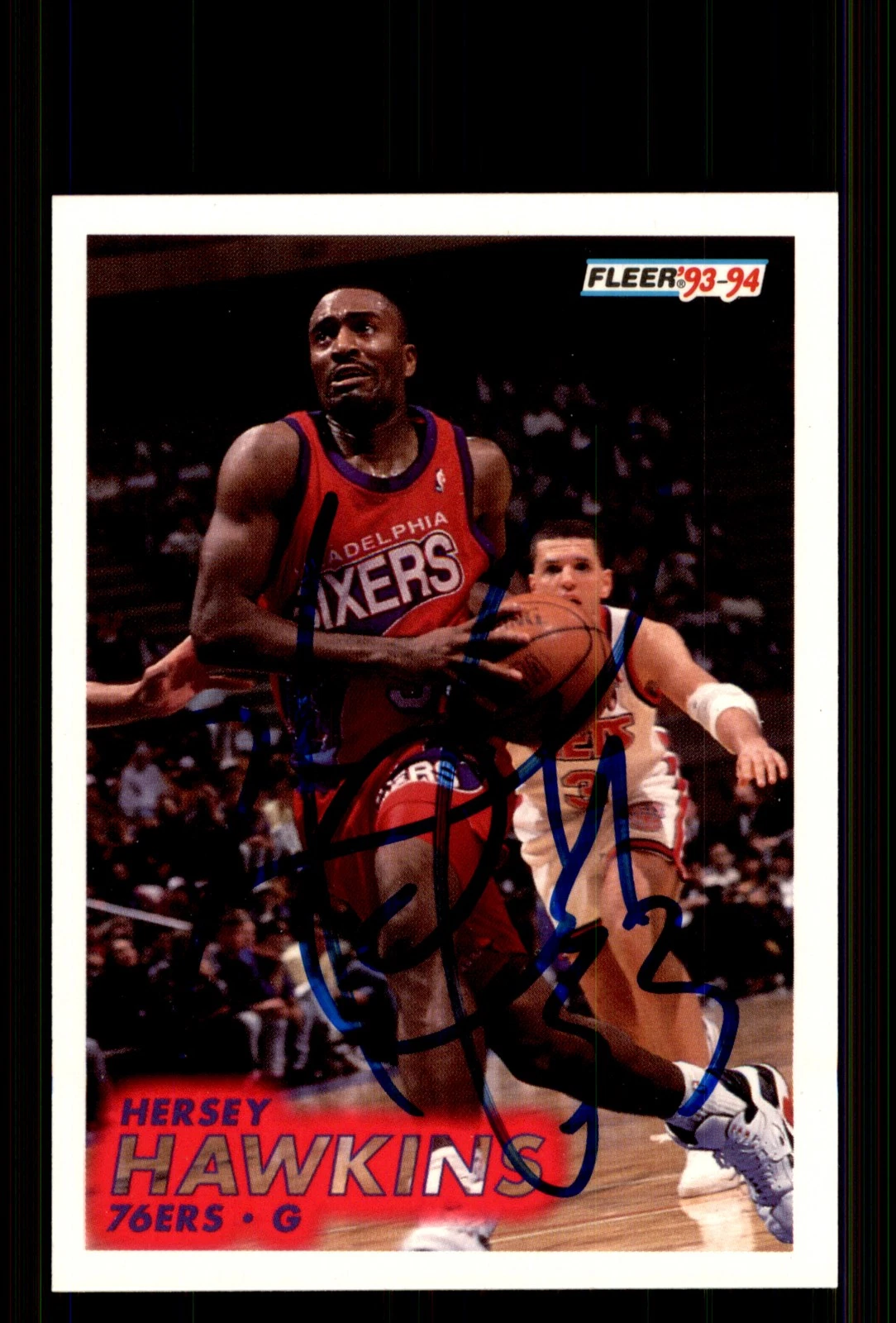 Signed Basketball Card Auto Hersey Hawkins 1993-94 Fleer #157 Philadelphia 76ers