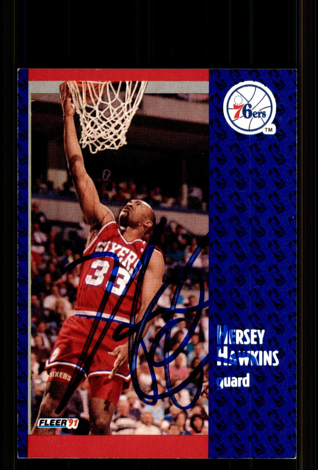 Signed Basketball Card Auto Hersey Hawkins 1991-92 Fleer #154 Philadelphia 76ers